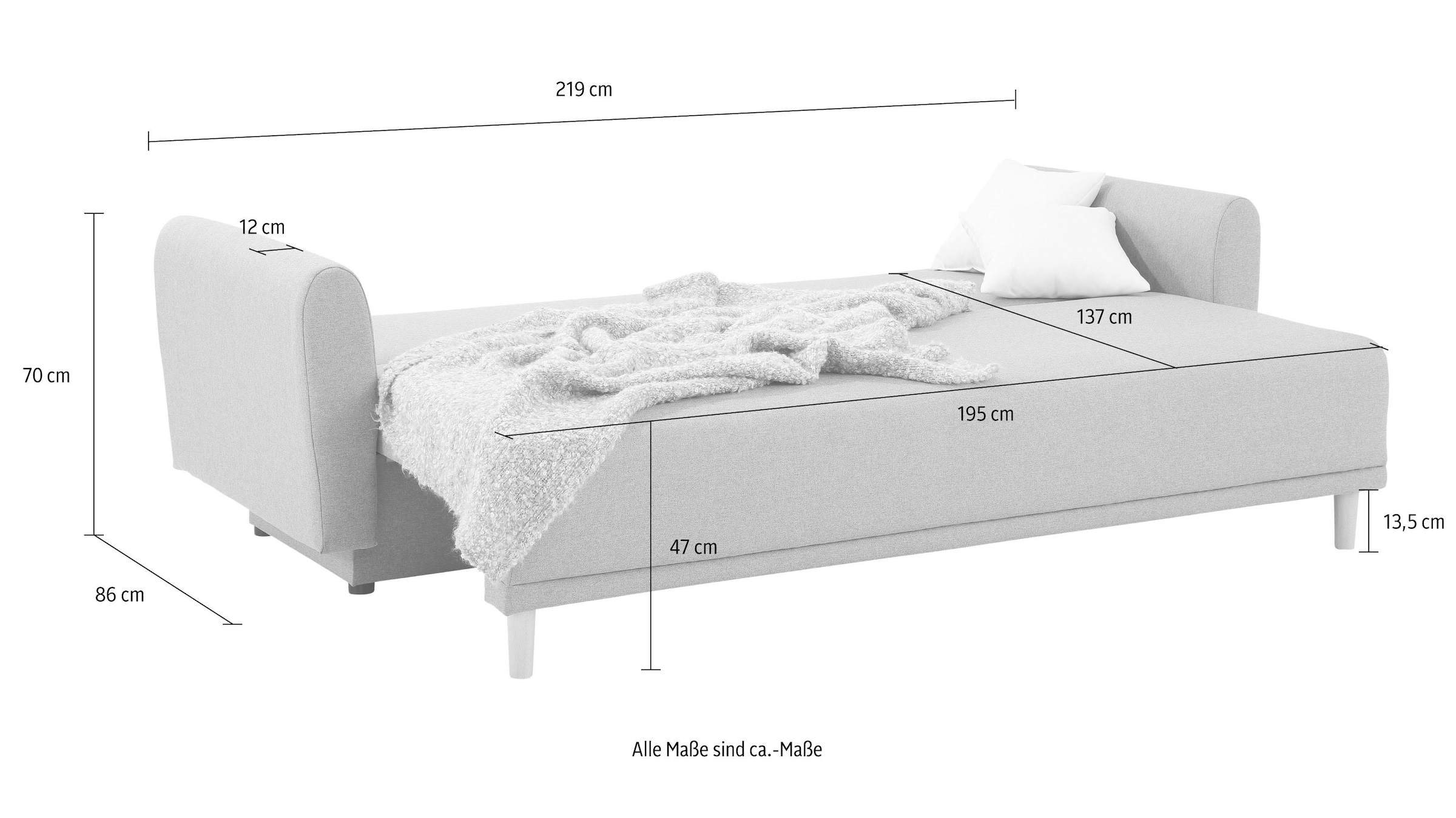 Home affaire Schlafsofa »Scandic«, inkl. 2 Zierkissen und Bettkasten, Knopfheftung in Rückenkissen