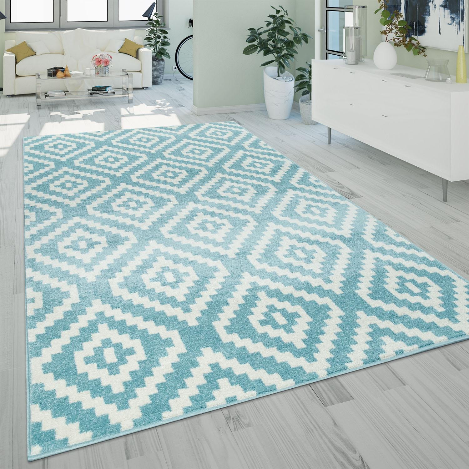 Paco Home Teppich »Stella 400«, rechteckig, 16 mm Höhe, Kurzflor, Pastell Farben, Rauten Design, Wohnzimmer