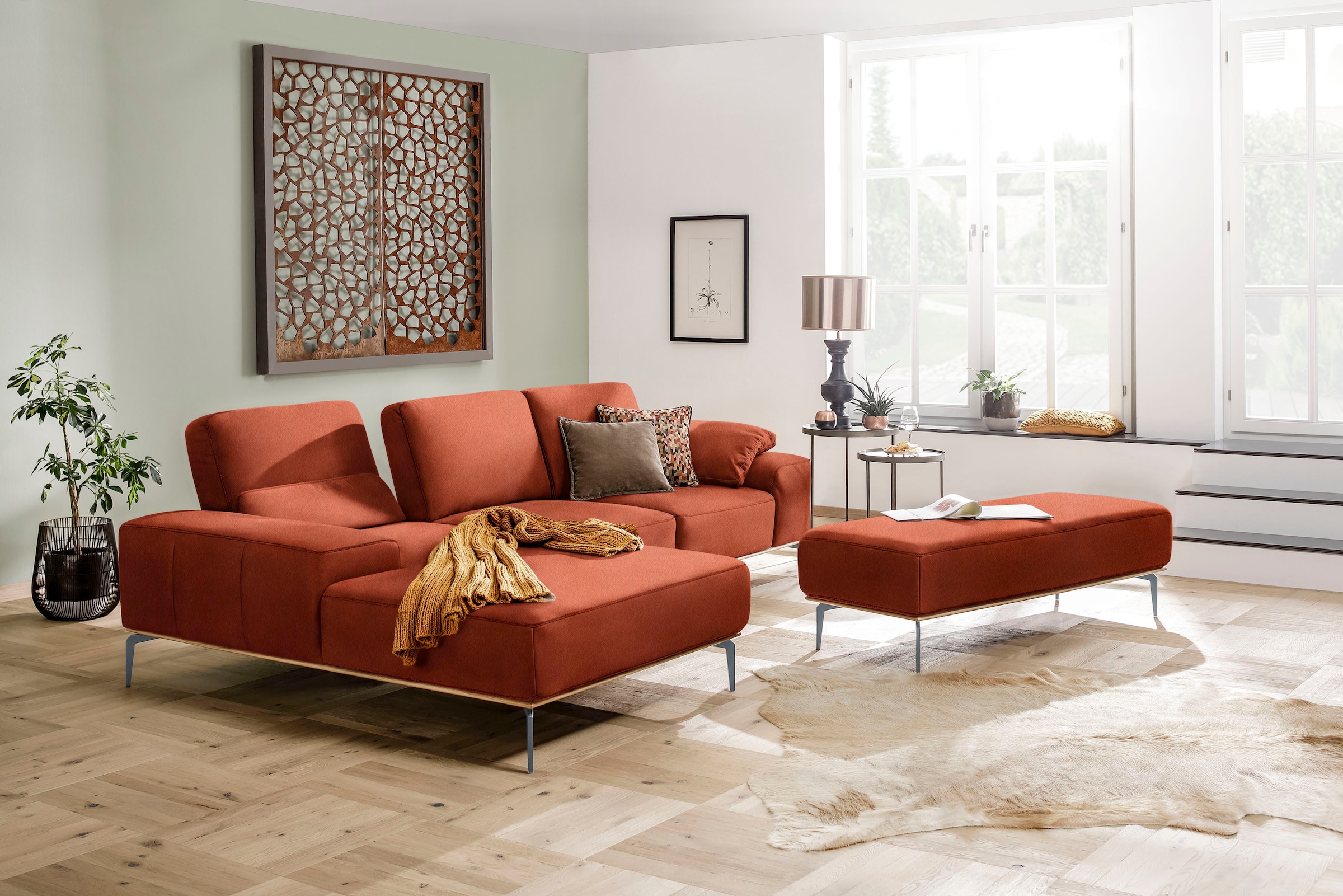 W.SCHILLIG Polsterhocker »run«, mit elegantem Holzsockel, Füße in Silber matt, Breite 150 cm