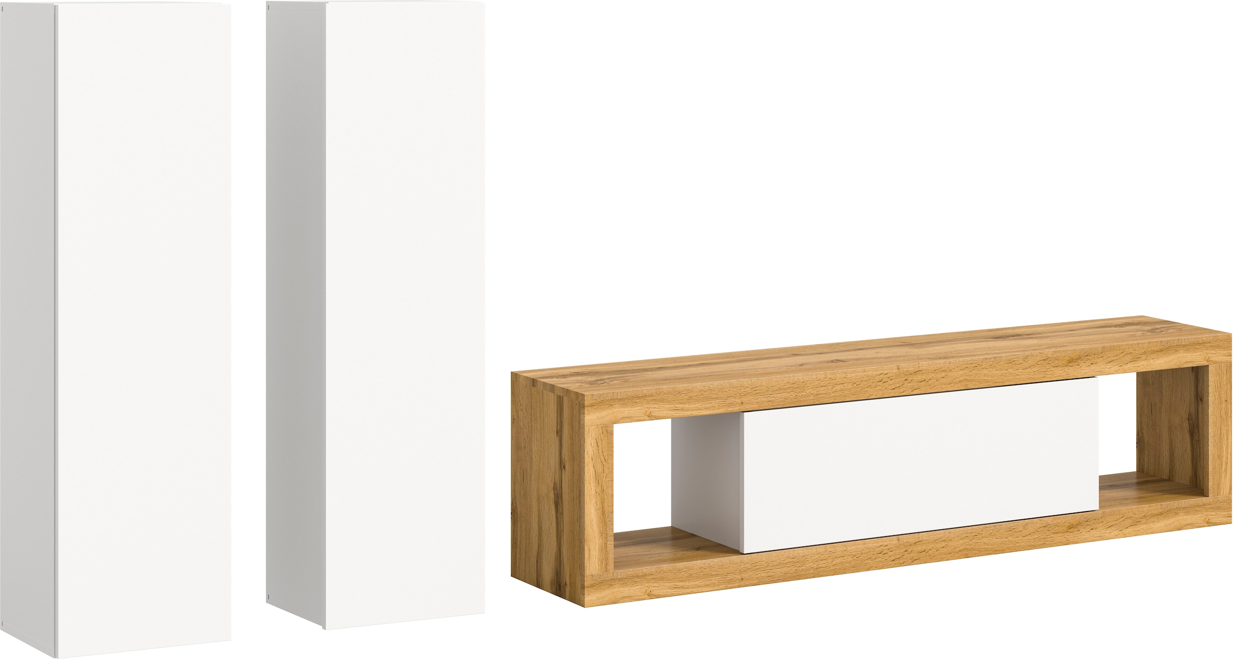 INOSIGN Wohnwand »Trinity,Breite 240 cm, 1 Lowboard (stehend und hängend montierbar),«, (3 St.), 2 Hängeschränke, Wohnwand, Wohnkombination, Mediawand