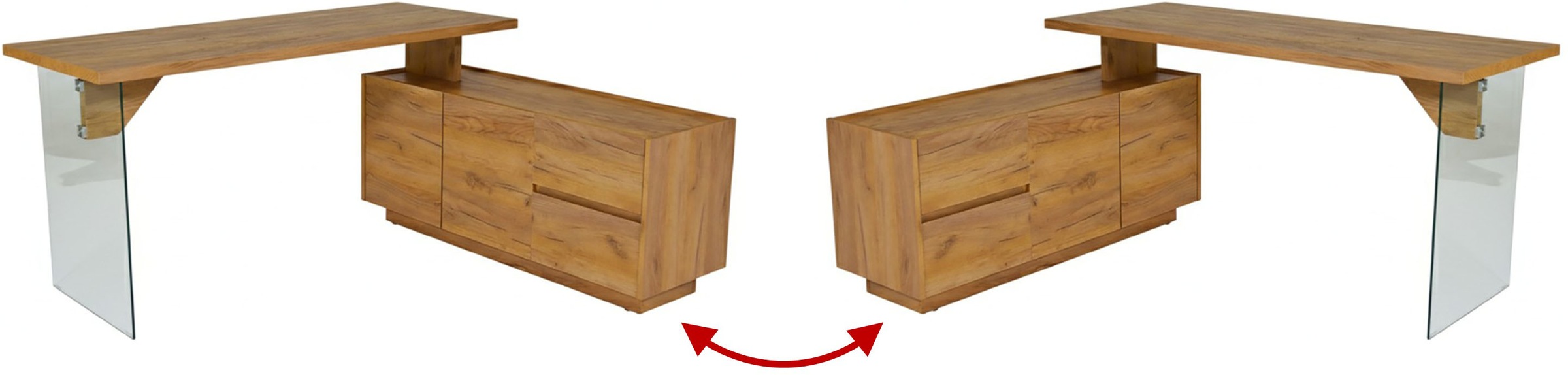 Jahnke Eckschreibtisch »LUX C 160 E« Eckschreibtisch, wechselseitig montierbar, Glas, 2 Fächer+2Schubladen
