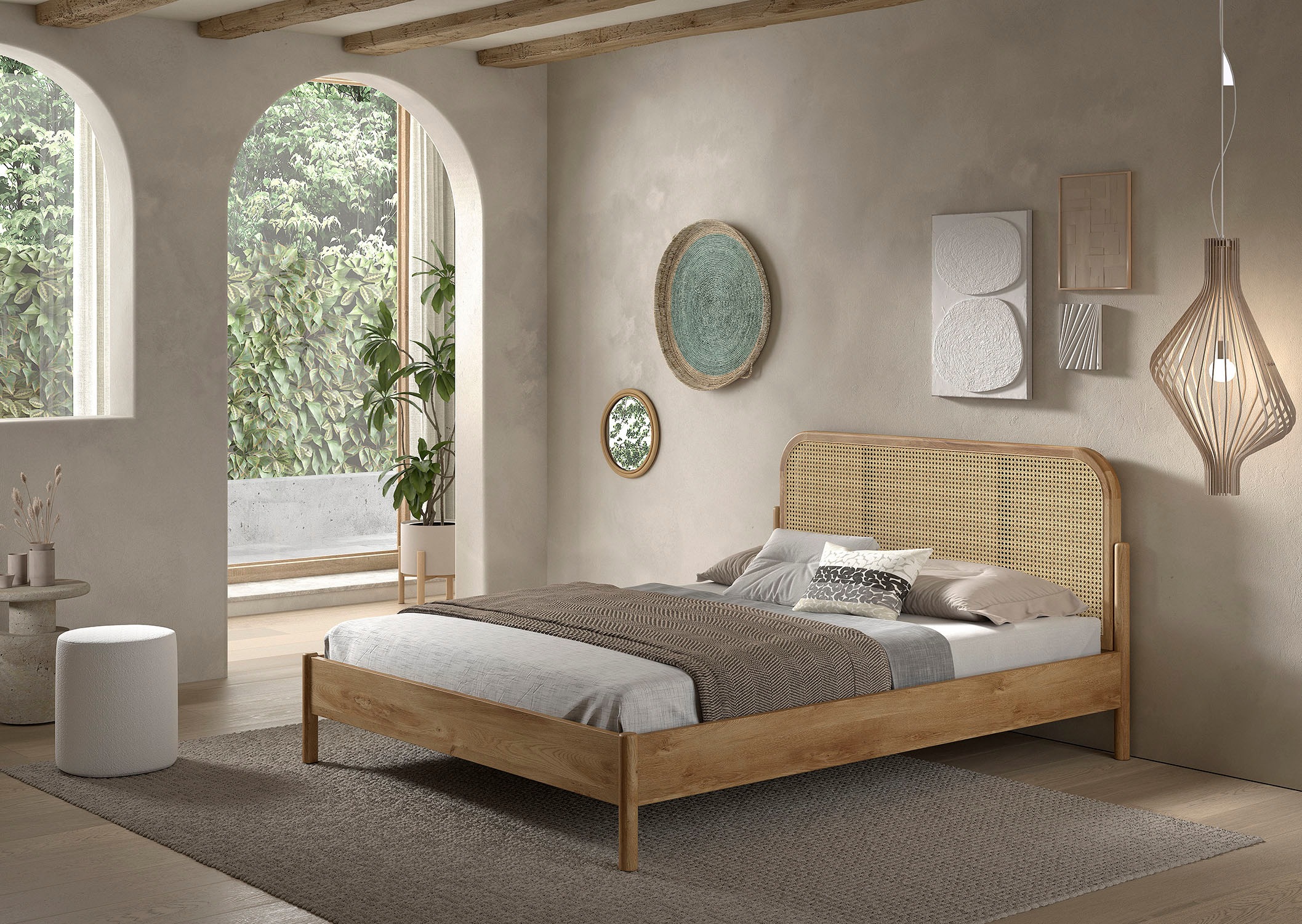 Home affaire Bettgestell »Olive, Bettpfosten Eiche massiv und furnierten Be günstig online kaufen