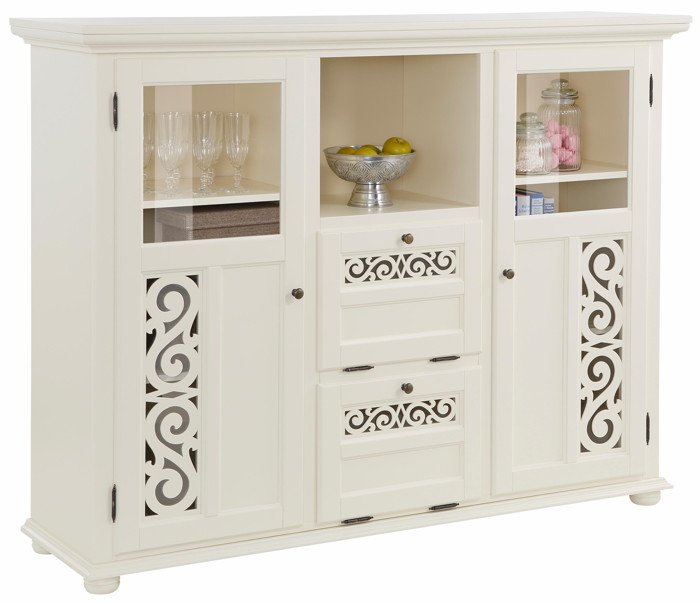 Home affaire Highboard »Arabeske«, Vitrine in Holzoptik, mit Fräsungen auf den Türfronten, Breite 160 cm