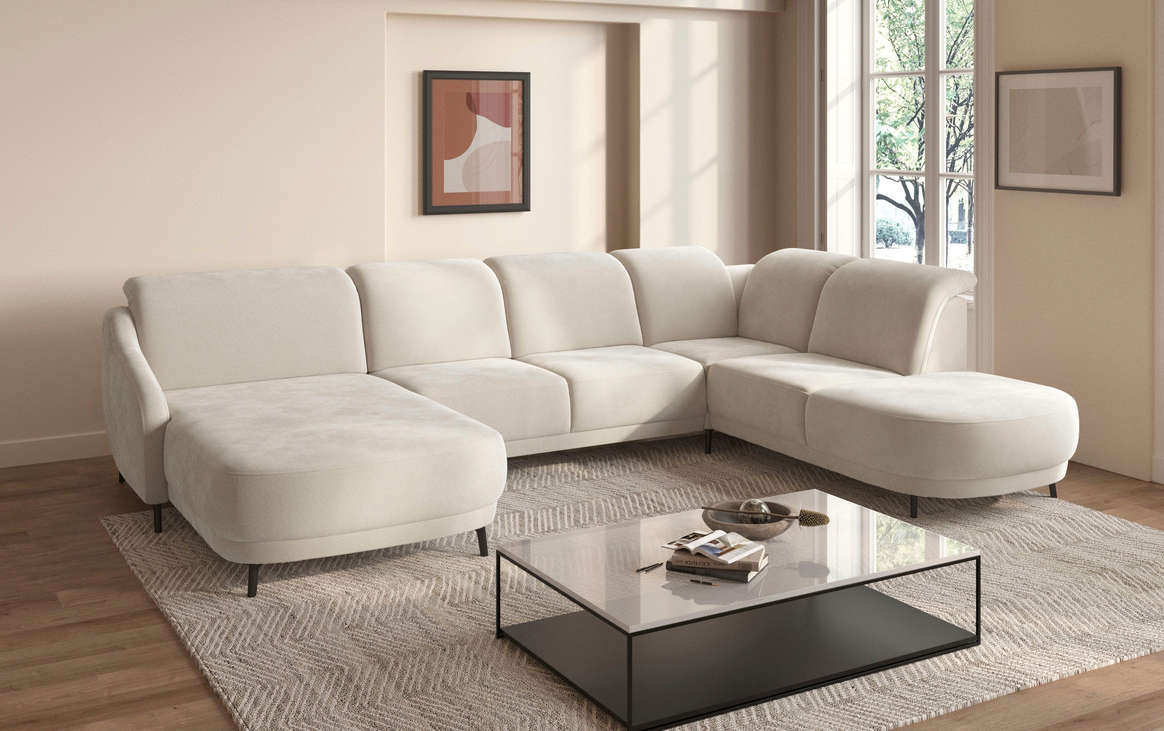 sit&more Wohnlandschaft »Blues U-Form«, inkl. Kopfteilverstellung, wahlweise mit Klapptisch und USB