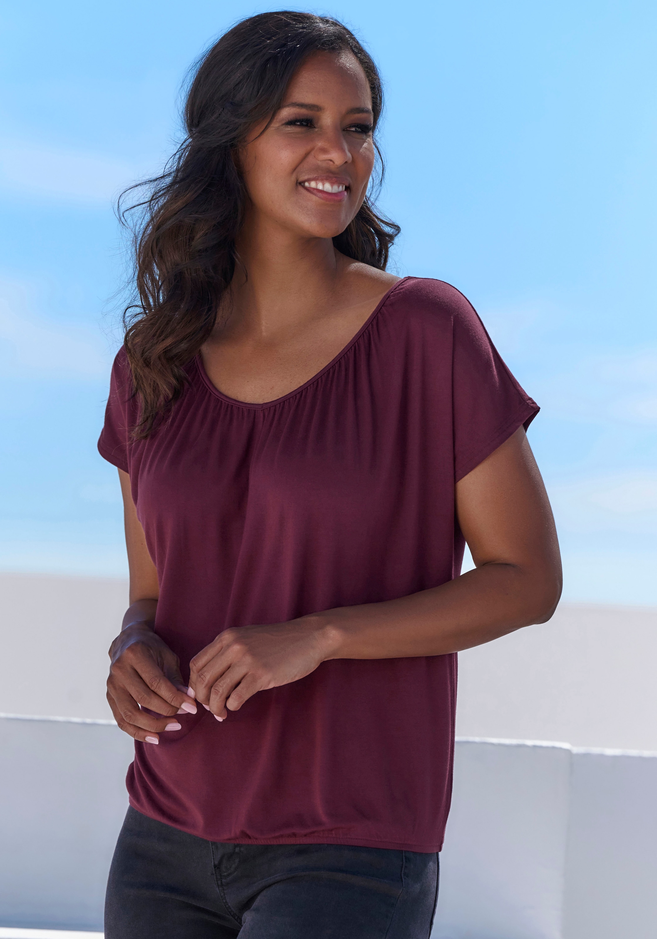 LASCANA Kurzarmshirt, (Packung, 2 tlg.), mit Gummizug am Bund