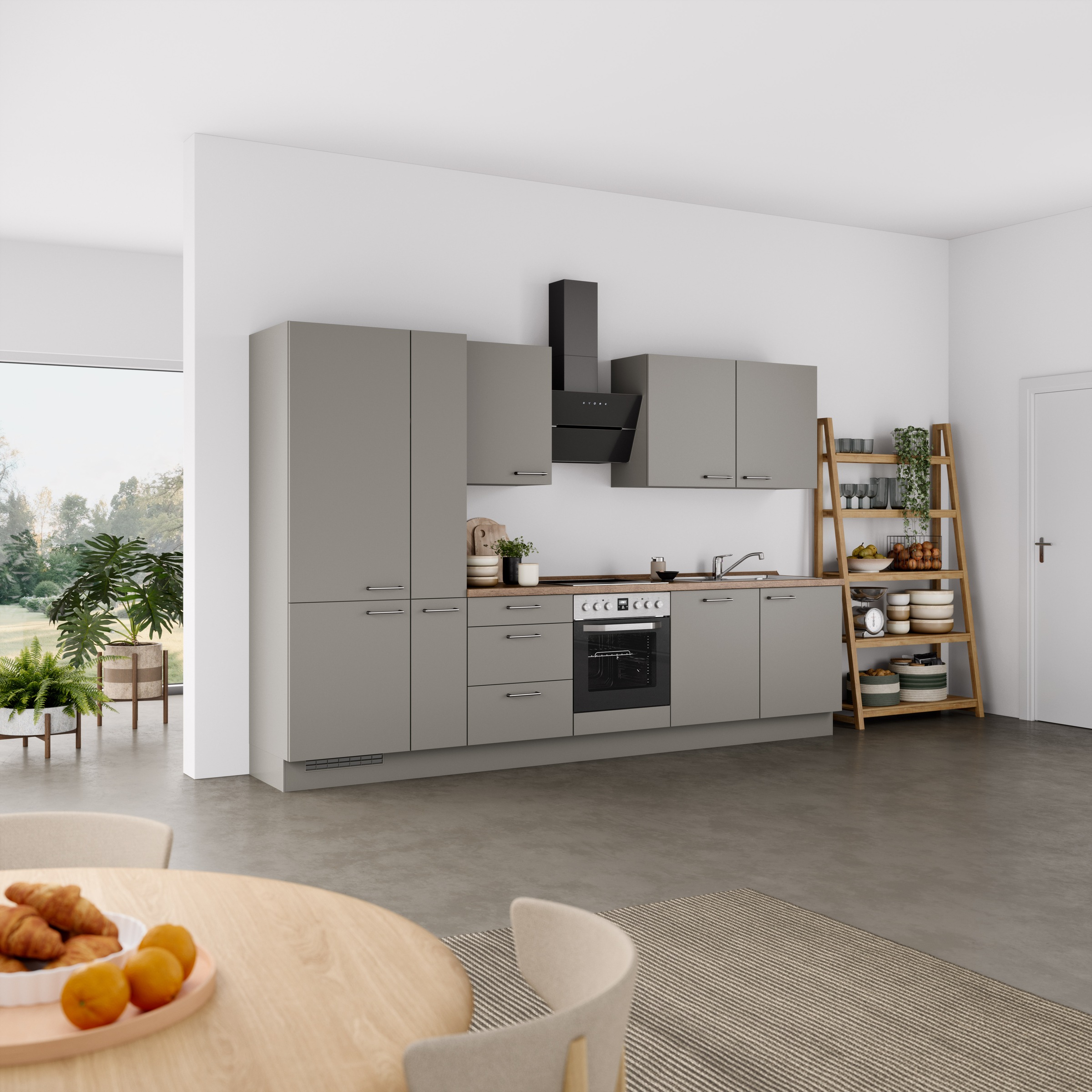 nobilia® Küchenzeile »"Laser II", Ausrichtung wählbar, Breite 330 cm«, vormontiert, wahlw. mit unterschiedlichen E-Geräten-Sets