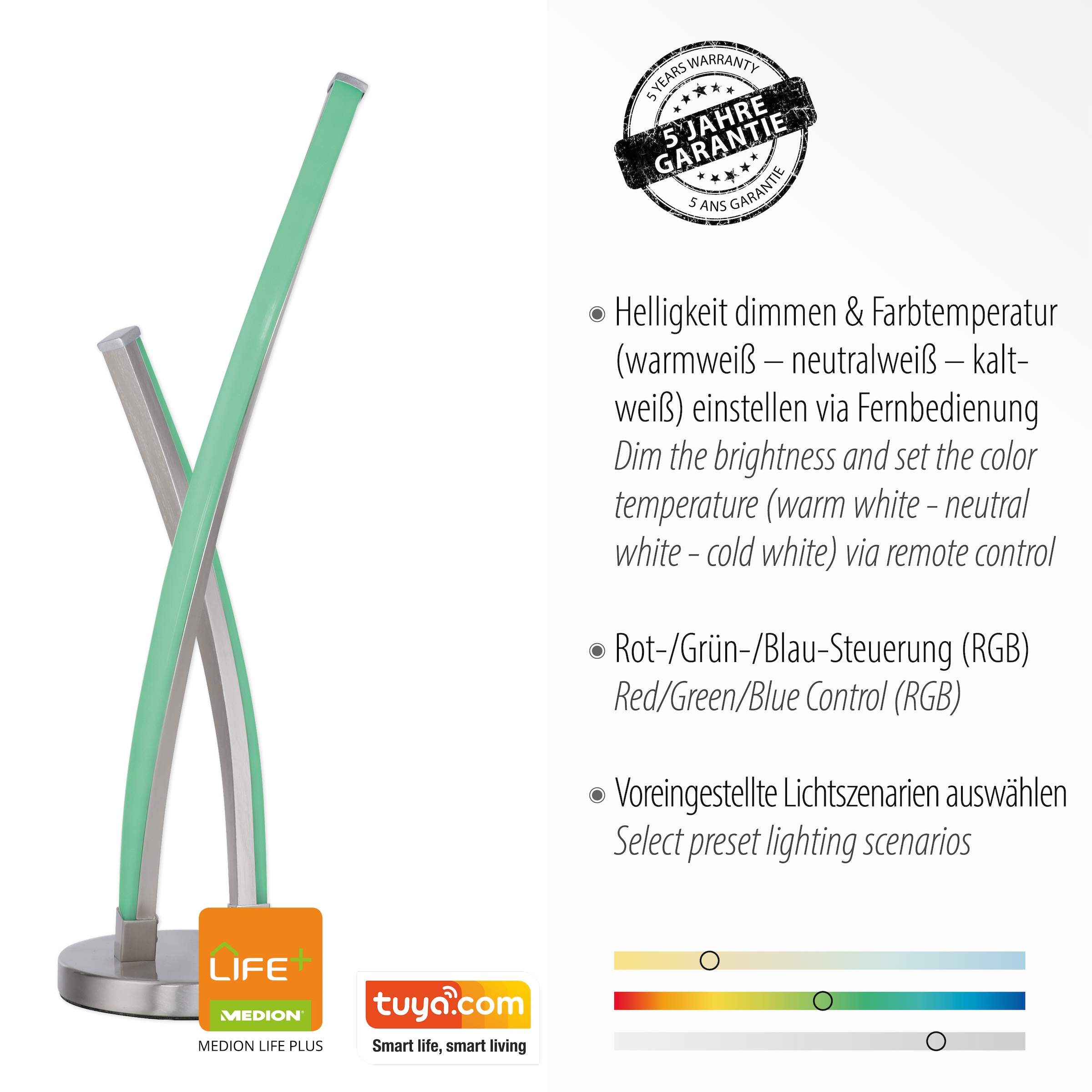 JUST LIGHT Tischleuchte »Ls-SWING«, 2 flammig, Leuchtmittel LED-Board-LED-Board | LED fest integriert, RGB+tunable white, Infrarot inkl., Fernbedienung, Smarthome fähig