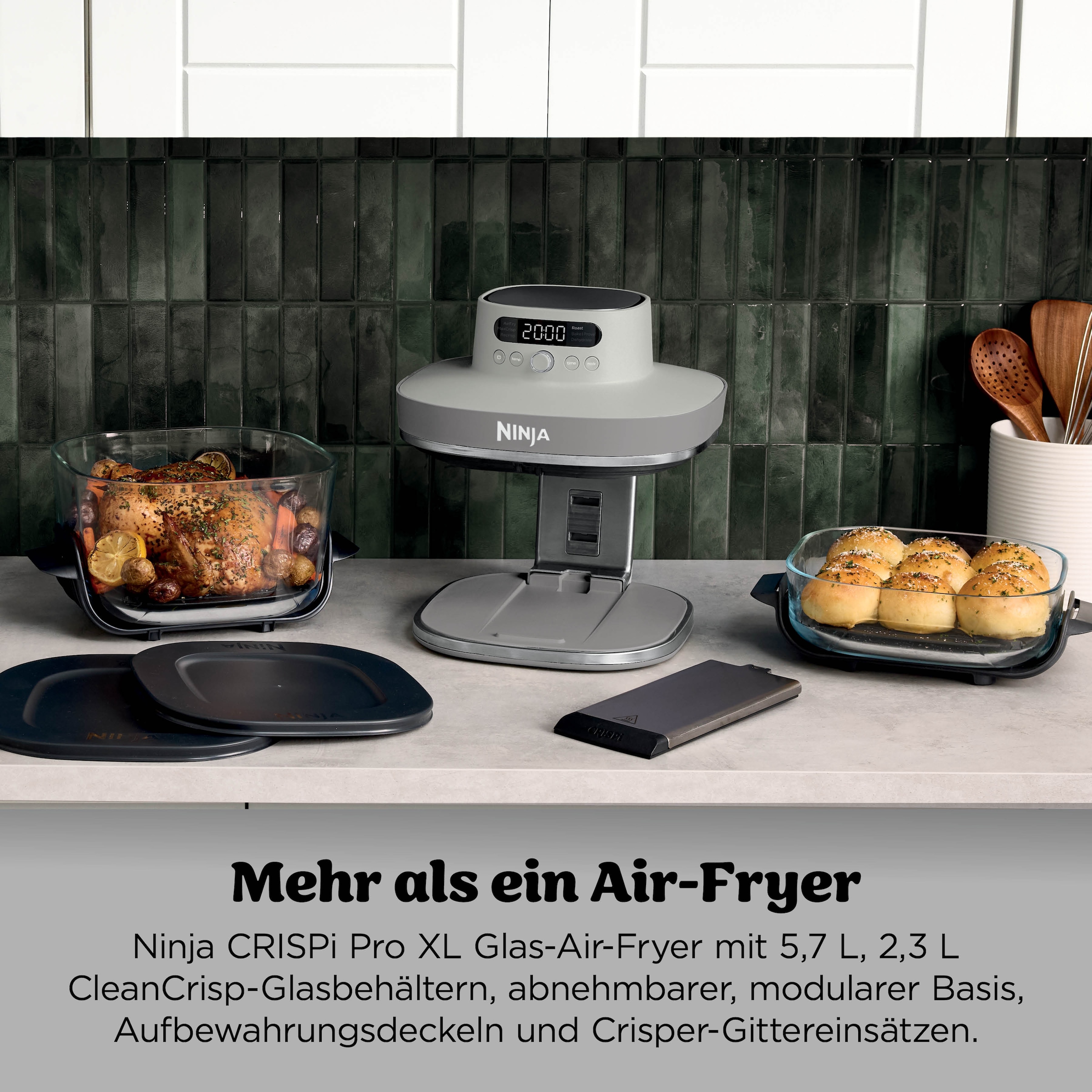 NINJA Heißluftfritteuse »CRISPi PRO 7-in-1 Glas-Air-Fryer - Beige AS101EULG« 2050 W 7 Kochfunktionen, Vorbereitung, Zubereitung + Aufbewahrung von Speisen