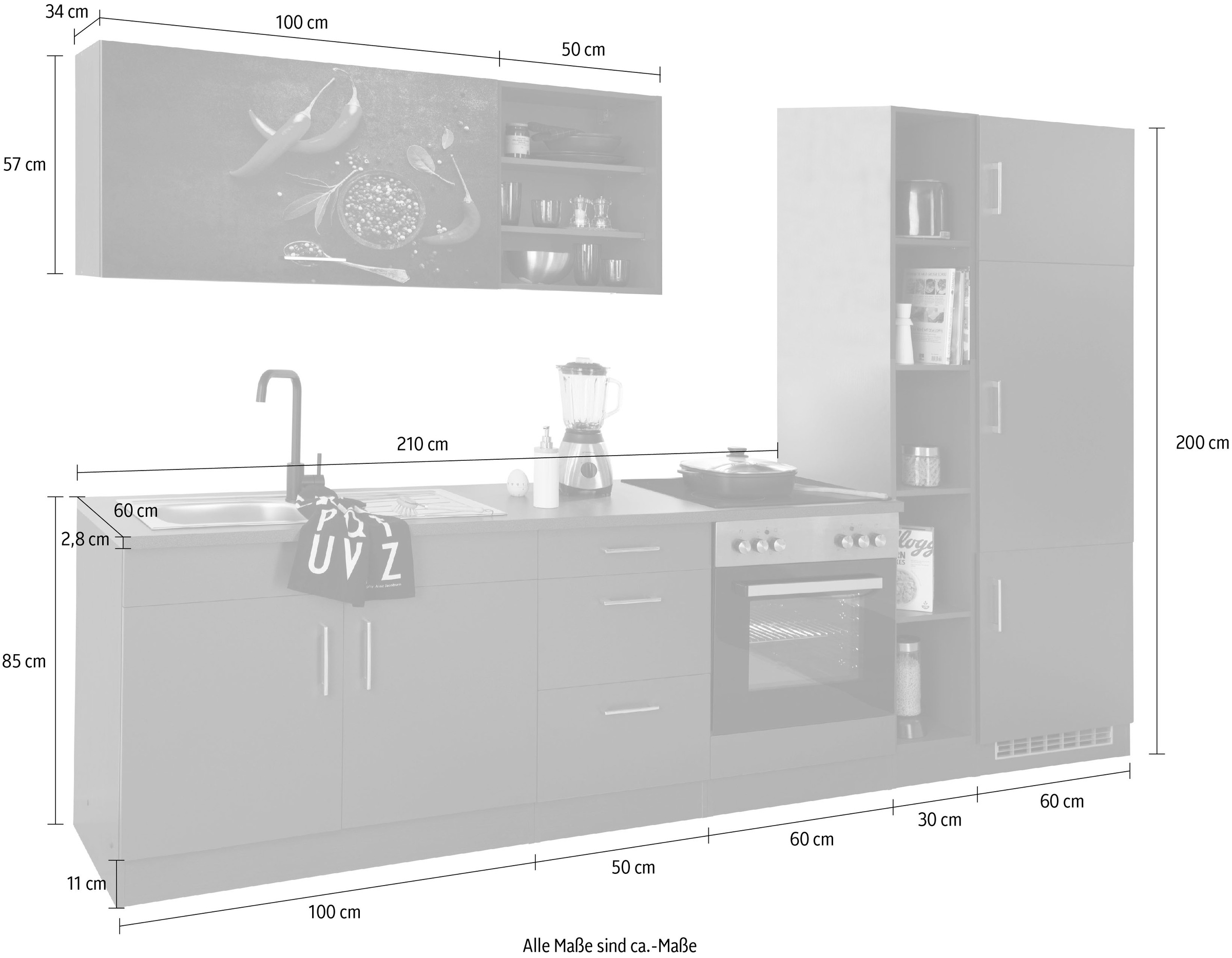 HELD MÖBEL Küchenzeile »Paris«, ohne E-Geräte, Breite 300 cm