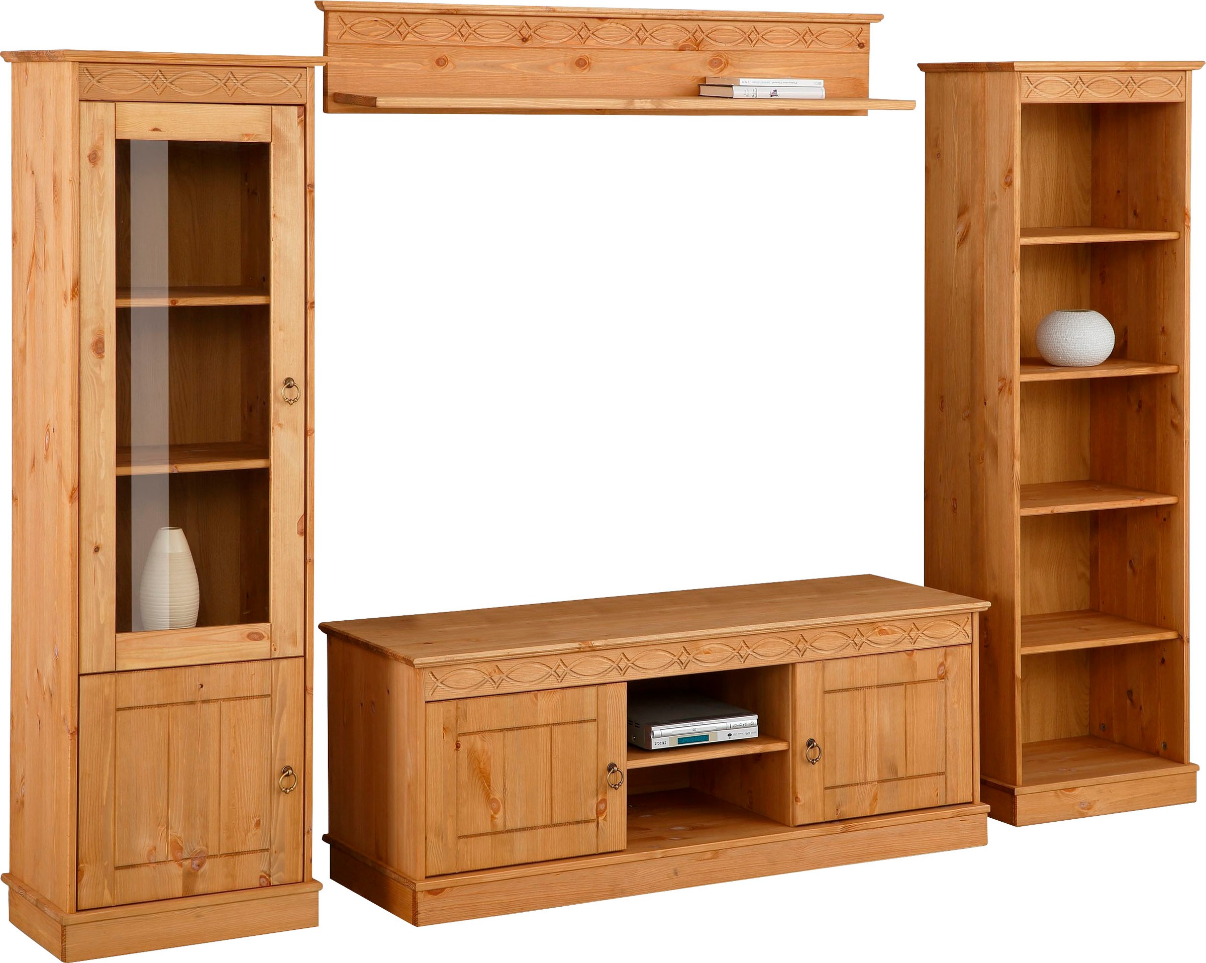 Home affaire Wohnwand »Indra«, (Set, 4 St.), 4-teiliges Set: Vitrine, Lowbo günstig online kaufen