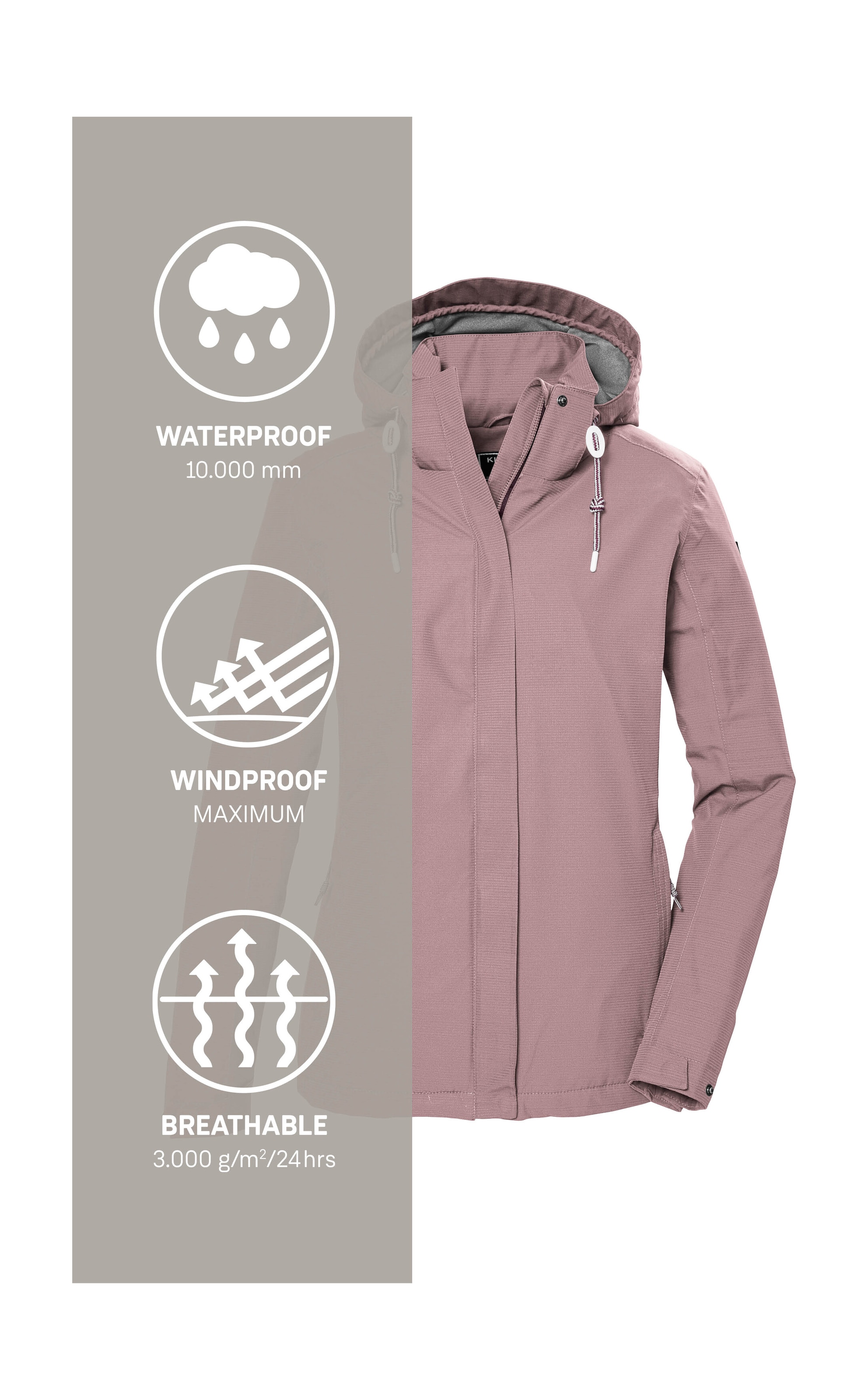 Killtec Outdoorjacke »KOS 61 WMN JCKT«, Funktionsjacke: wasser- und winddicht, atmungsaktiv, abnehmbare Kapuze
