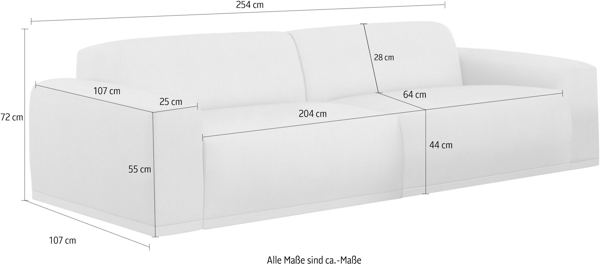 TRENDMANUFAKTUR Big-Sofa »Braga, mit hochwertigem Kaltschaum, Megasofa, in Cord erhältlich«, modernes Big-Sofa, Couch mit hohem Sitzkomfort, 254/72/107 cm (B/H/T)