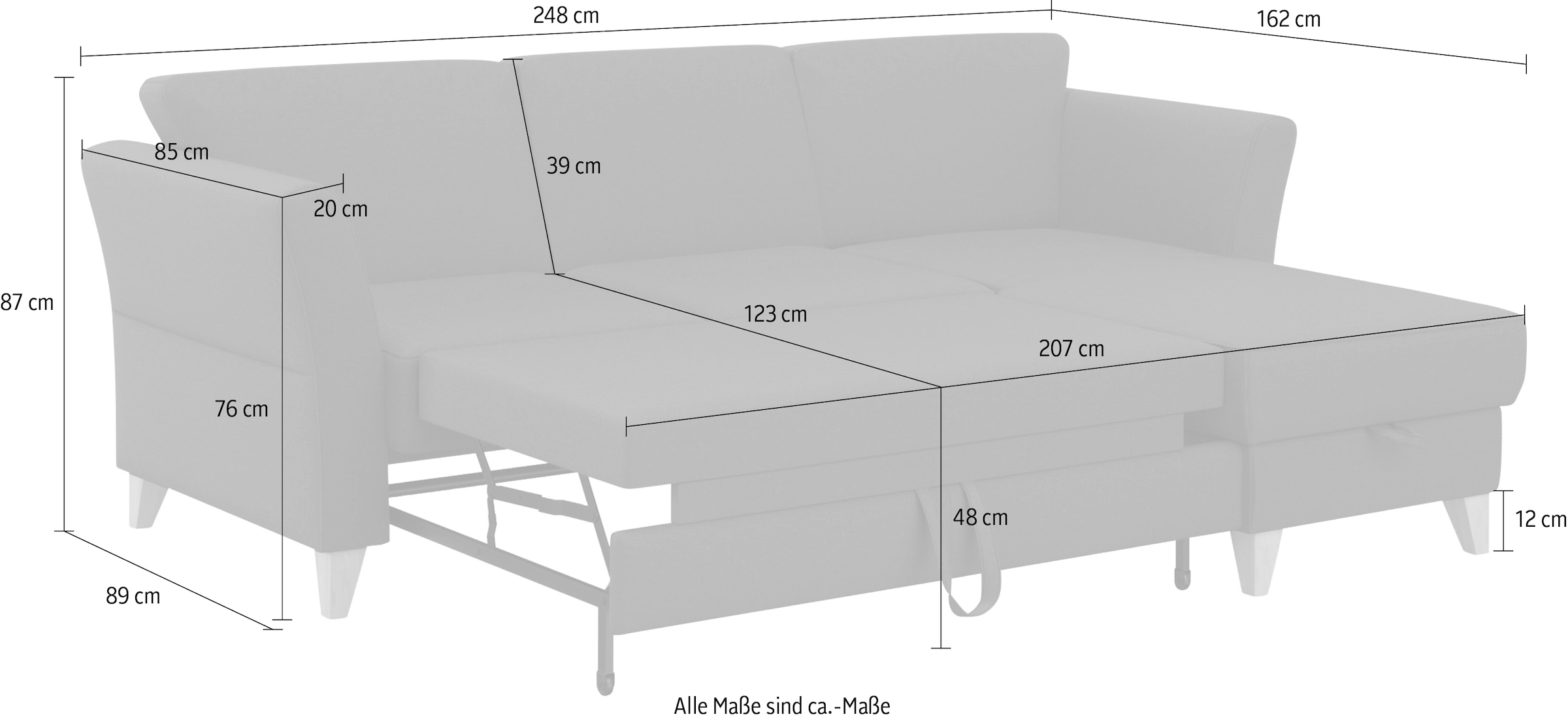 sit&more Ecksofa »Visby L-Form«, Wahlweise mit Bettfunktion und Bettkasten, frei im Raum stellbar