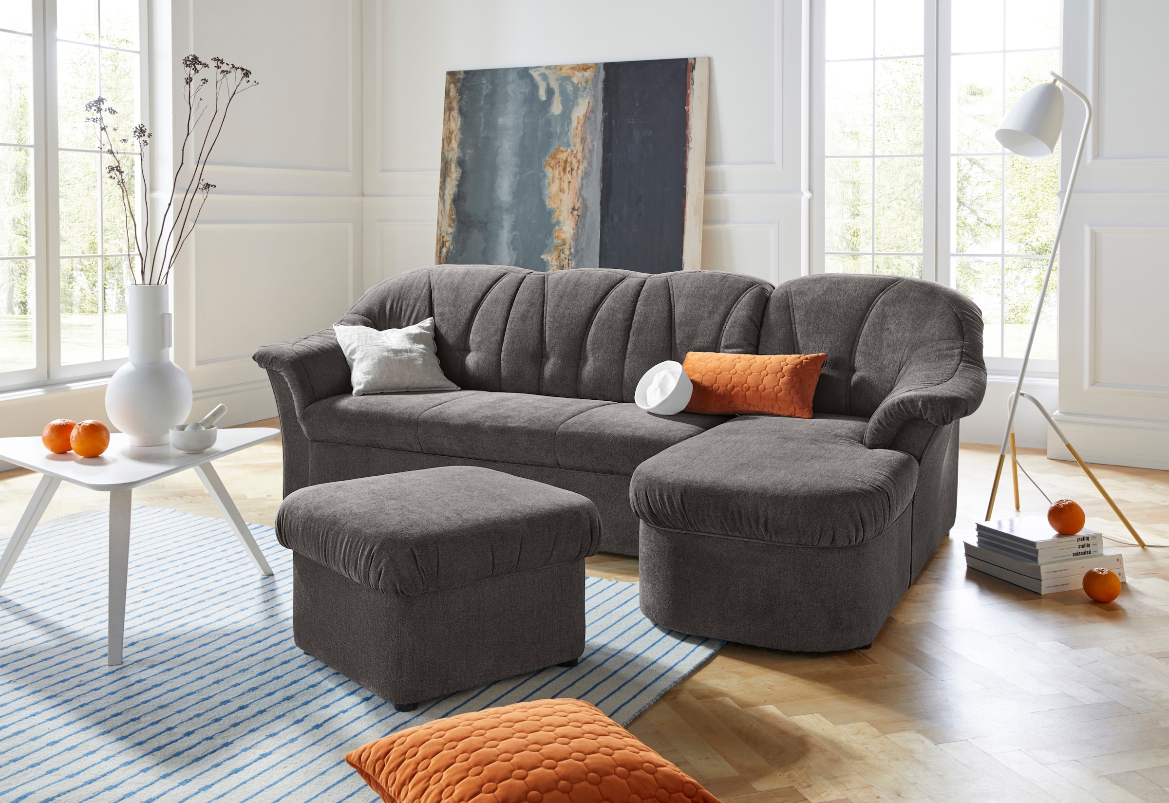 DOMO collection Ecksofa "Pegnitz, elegante Rückensteppung, kompakte Stellma günstig online kaufen