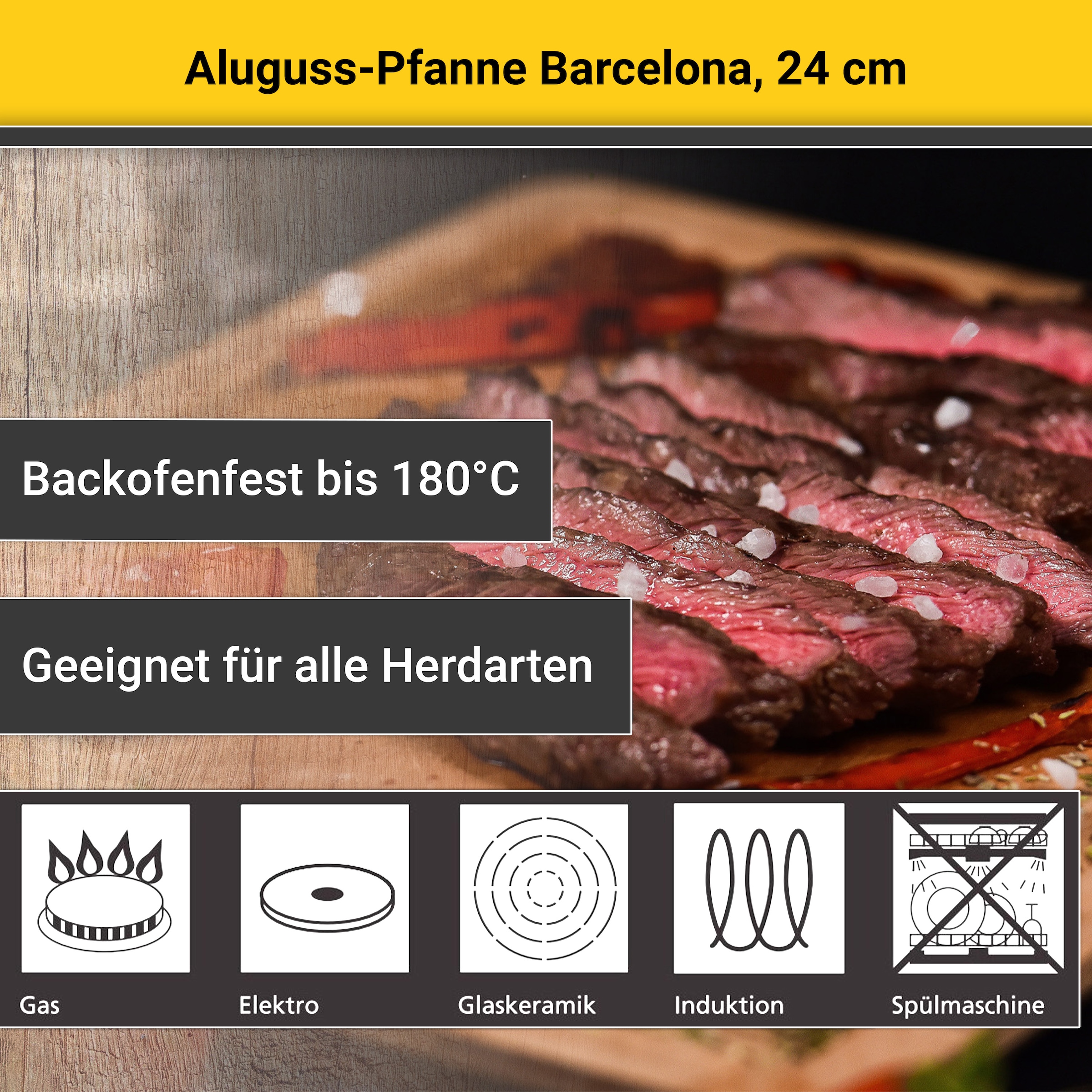 Krüger Bratpfanne »Aluguss Pfanne Bacelona«, Aluminiumguss, (1 tlg.), für Induktions-Kochfelder geeignet