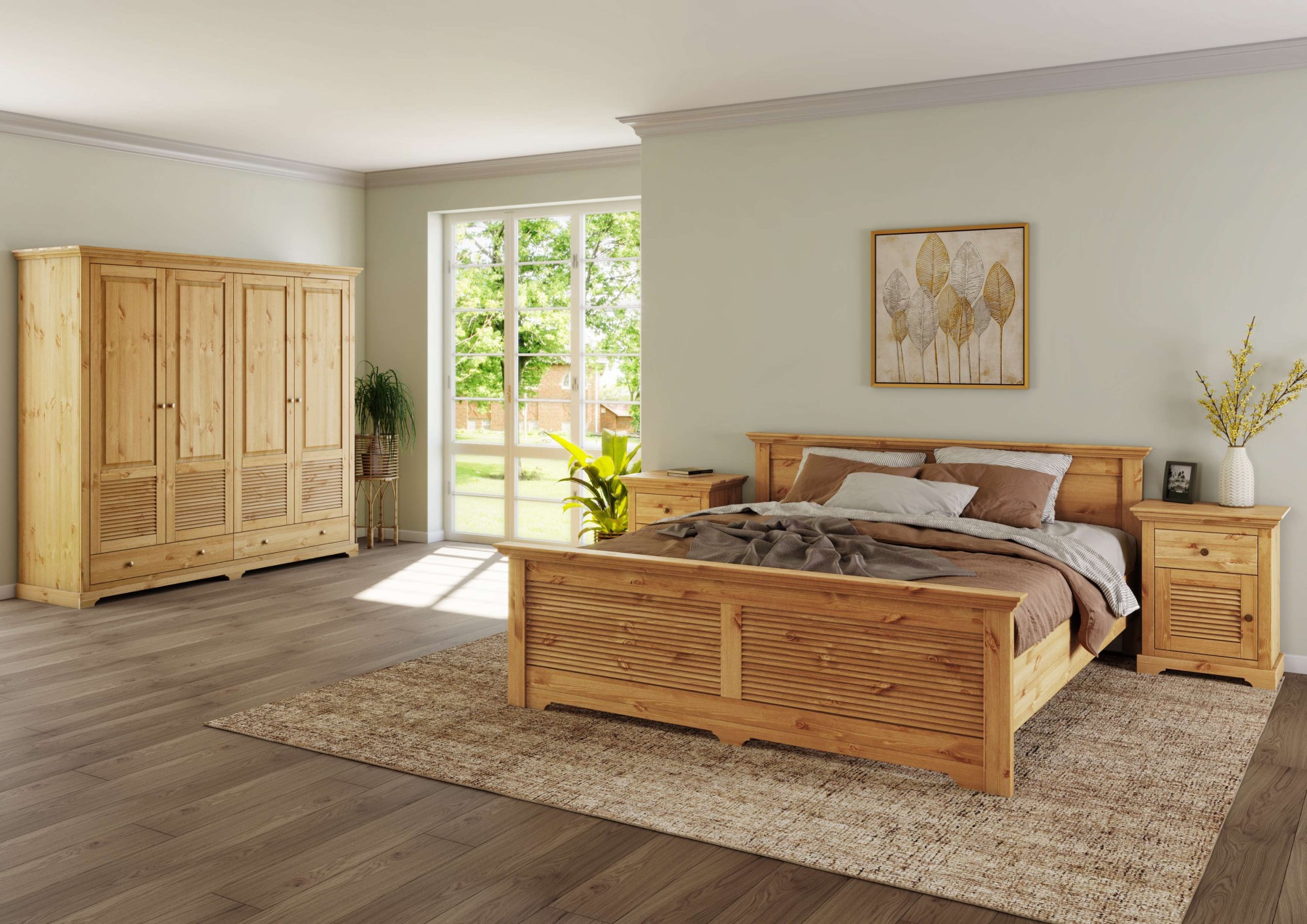 OTTO home Kleiderschrank »Rauna, aus massiver Kiefer, 4-türig, mit Lamellen günstig online kaufen