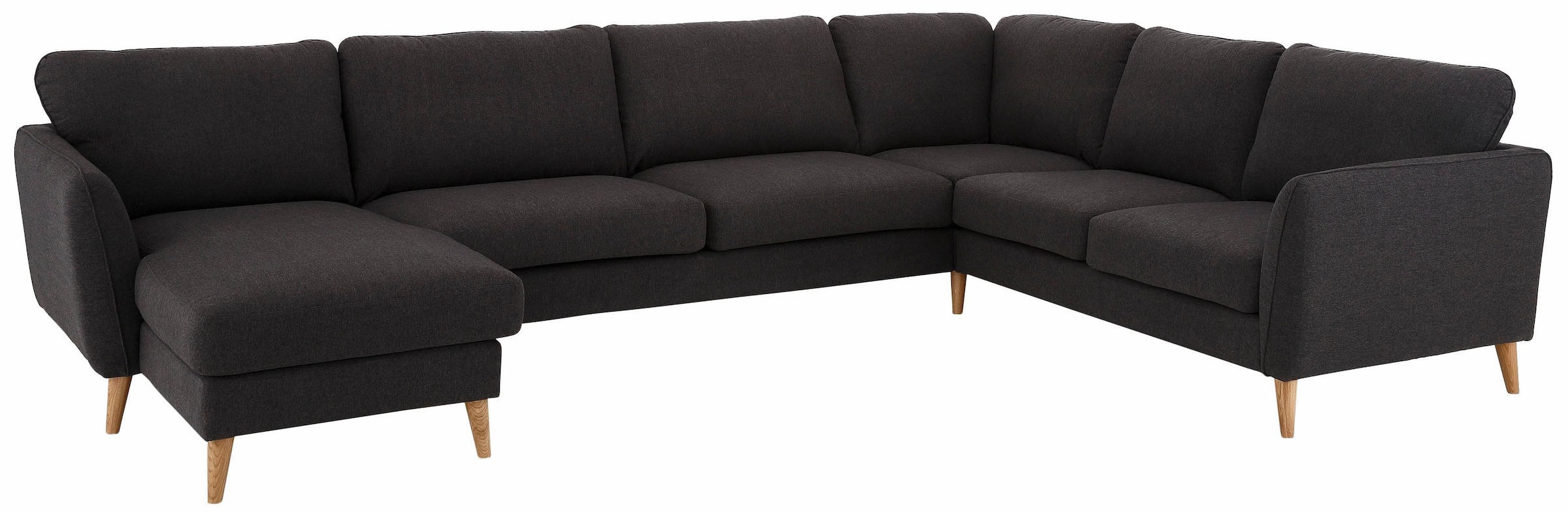 Home affaire Wohnlandschaft »MARSEILLE XXL 349cm, U-Form, Ottomane rechts/links wählbar«, Massivholzbeine Eiche, Landhausstil, Wellenunterfederung