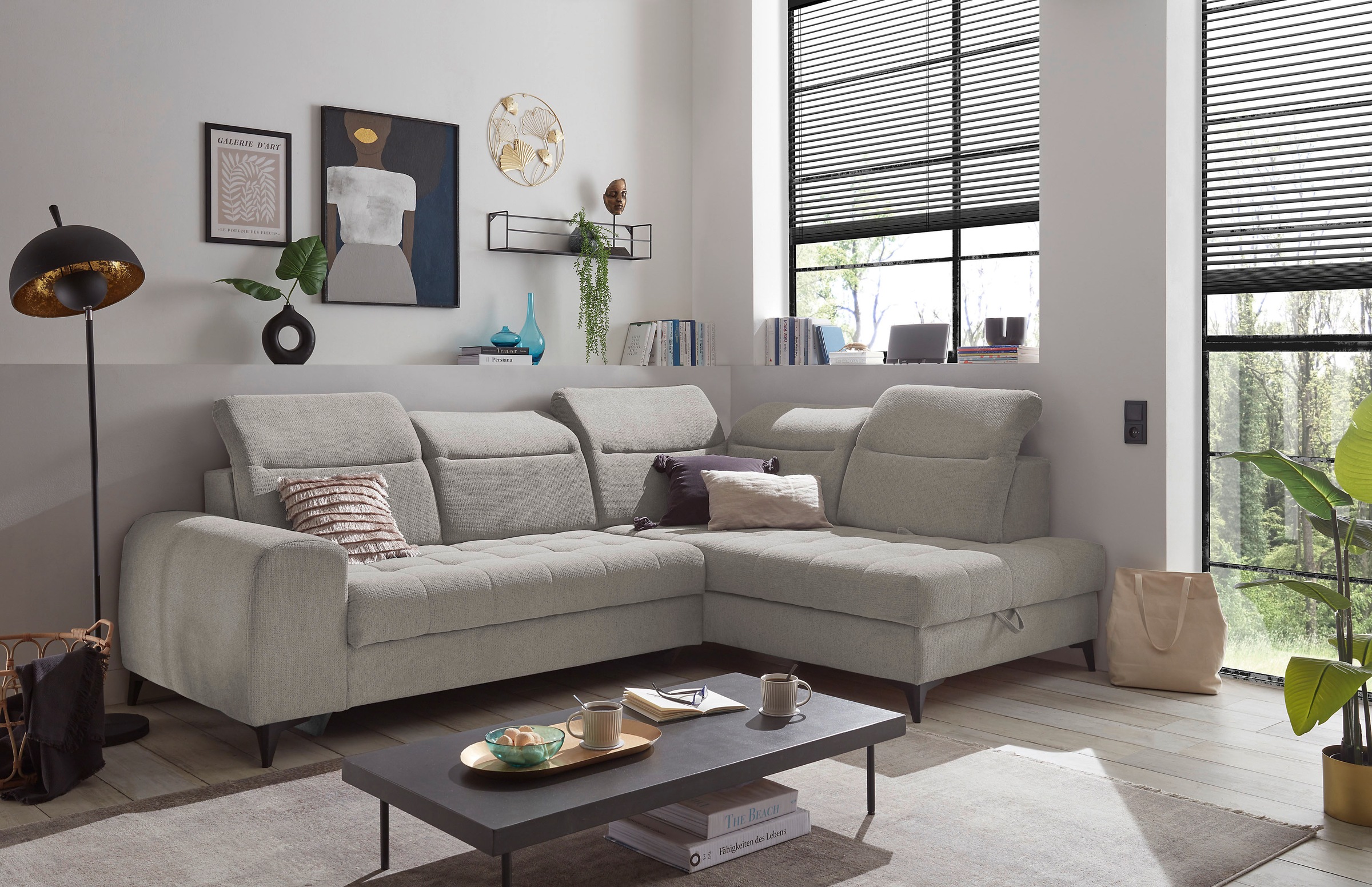 ED EXCITING DESIGN Ecksofa »Rockdale L-Form mit Bettfunktion, Bettkasten«, Kopfteilverstellung, Sitztiefenverstellung & USB-Port