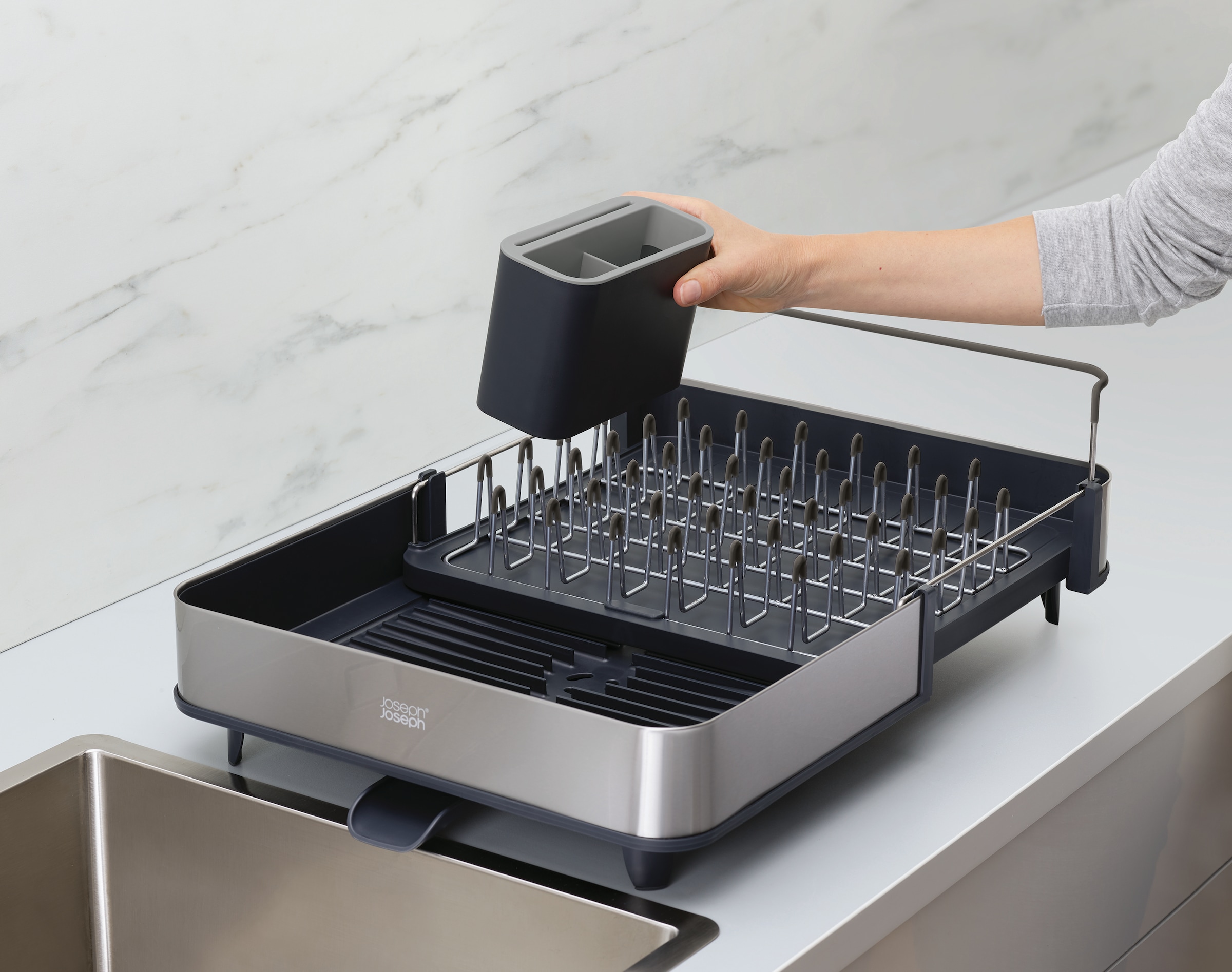Joseph Joseph Geschirrständer »Extend Steel« ausziehbar, mit Ablaufstutzen, Kunststoff