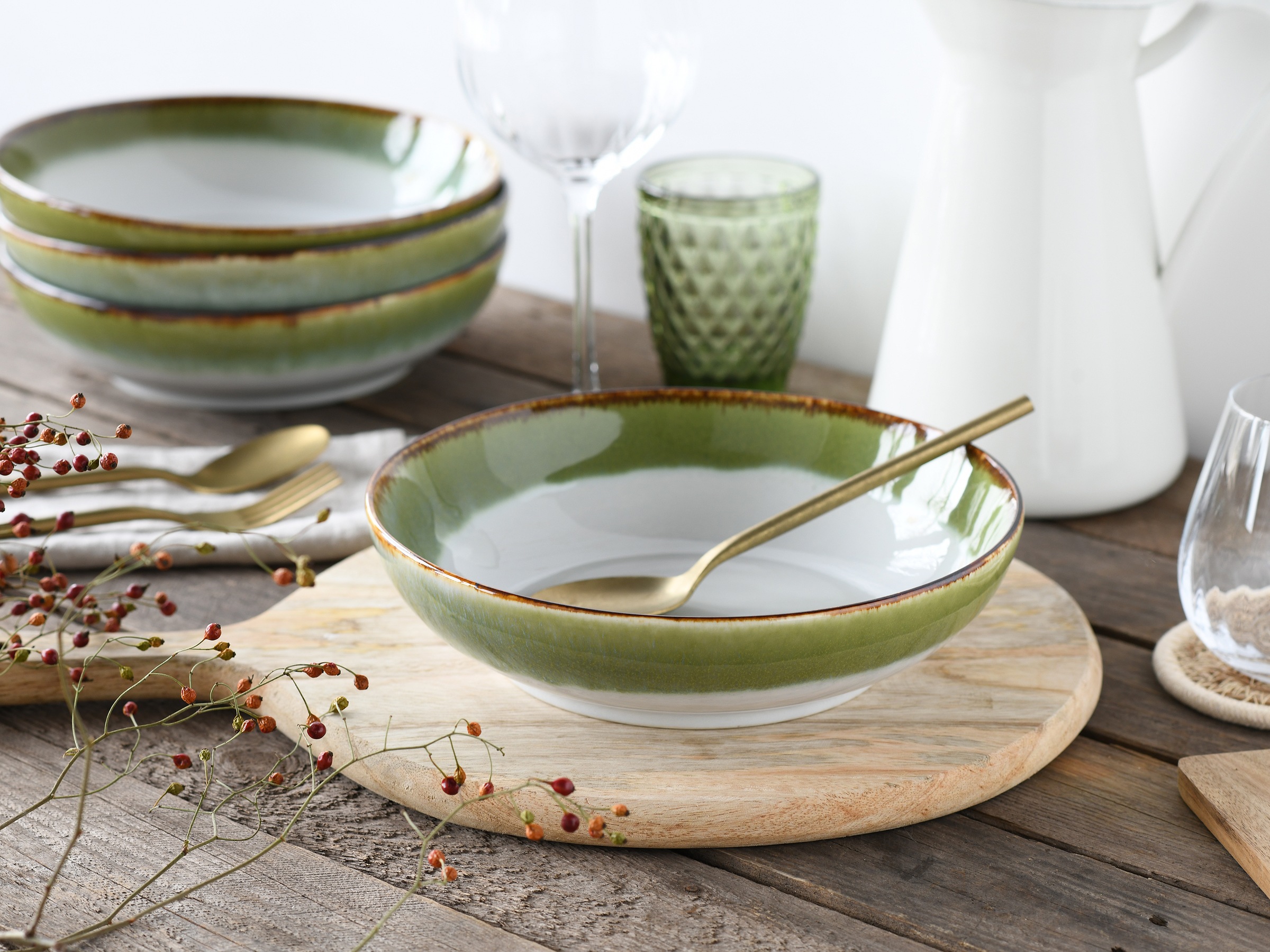 CreaTable Schale »Cascade, Bowl Set 12-tlg«, 12 tlg., aus Steinzeug, Rekativglasur, Healthy Food