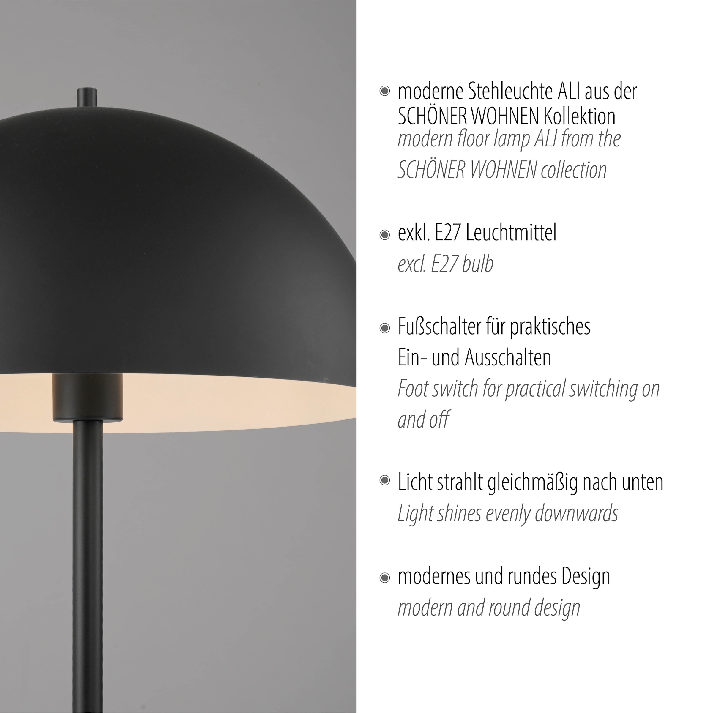 SCHÖNER WOHNEN-Kollektion LED Stehlampe »ALI« E27 1 Stk. SCHÖNER WOHNEN Kollektion, Fußschalter, Downlight