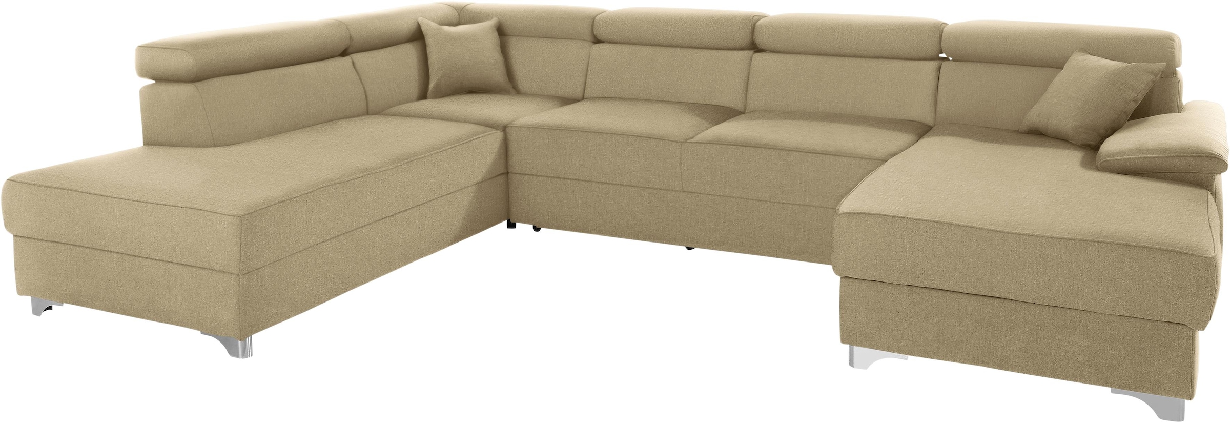 DOMO collection Wohnlandschaft »Mira, inklusive Kopfteilverstellung für mehr Wohlfühlkomfort, U-Form«, wahlweise mit Bettfunktion und Bettkasten, elegant und modern