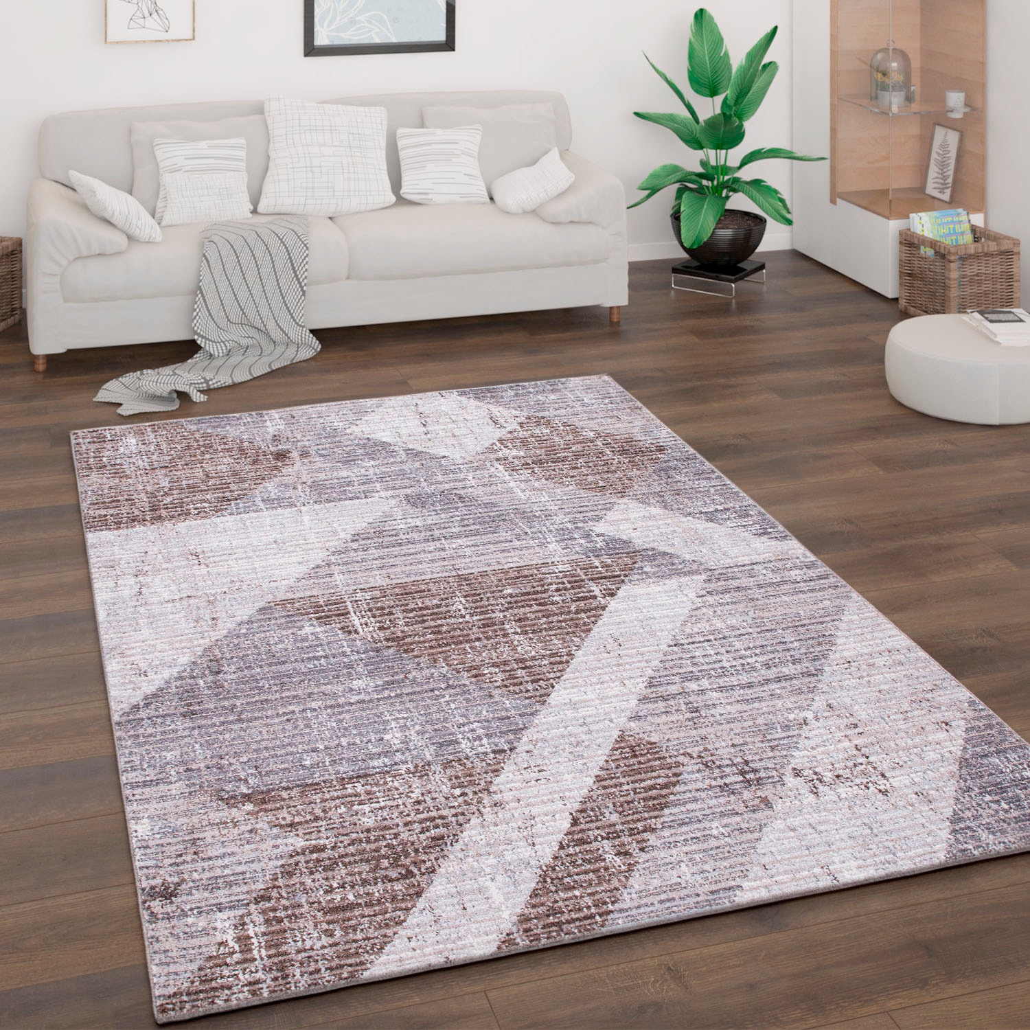 Paco Home Teppich »Bari 872«, rechteckig, 13 mm Höhe, Kurzflor, modernes geometrisches Design, Used-Look
