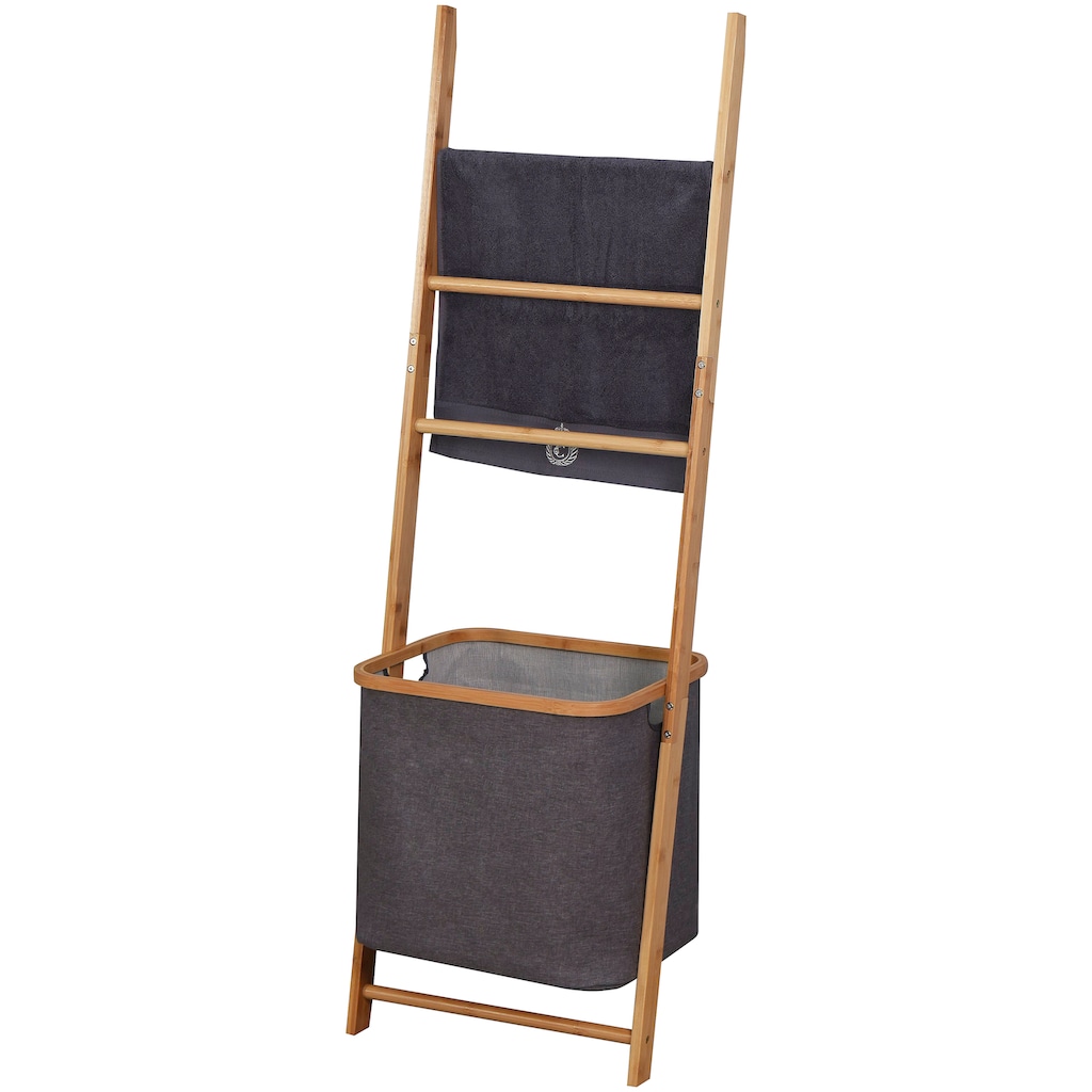 welltime Wäschesack »Bambus«, Bambus-Handtuchleiter mit integriertem Wäschesammler, ideal als Wäschesortierer für Schmutzwäsche, Wäschekorb aus Stoff