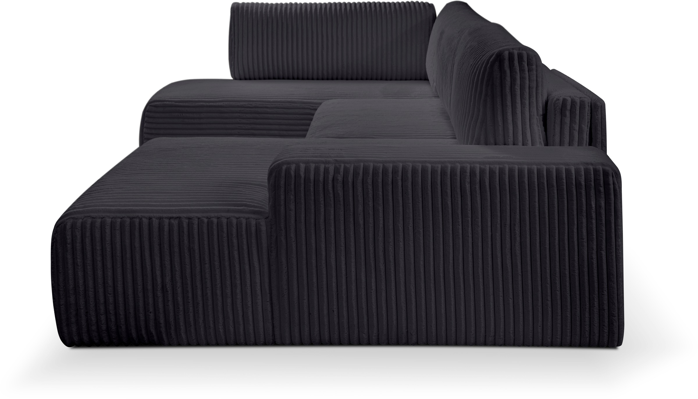 WERK2 Wohnlandschaft »Rotterdam-U, U-Form, in kuschelweichem Cord oder Breitcord«, Design Sofa mit Schlaffunktion & Bettkasten, Breitcord, Schwarz