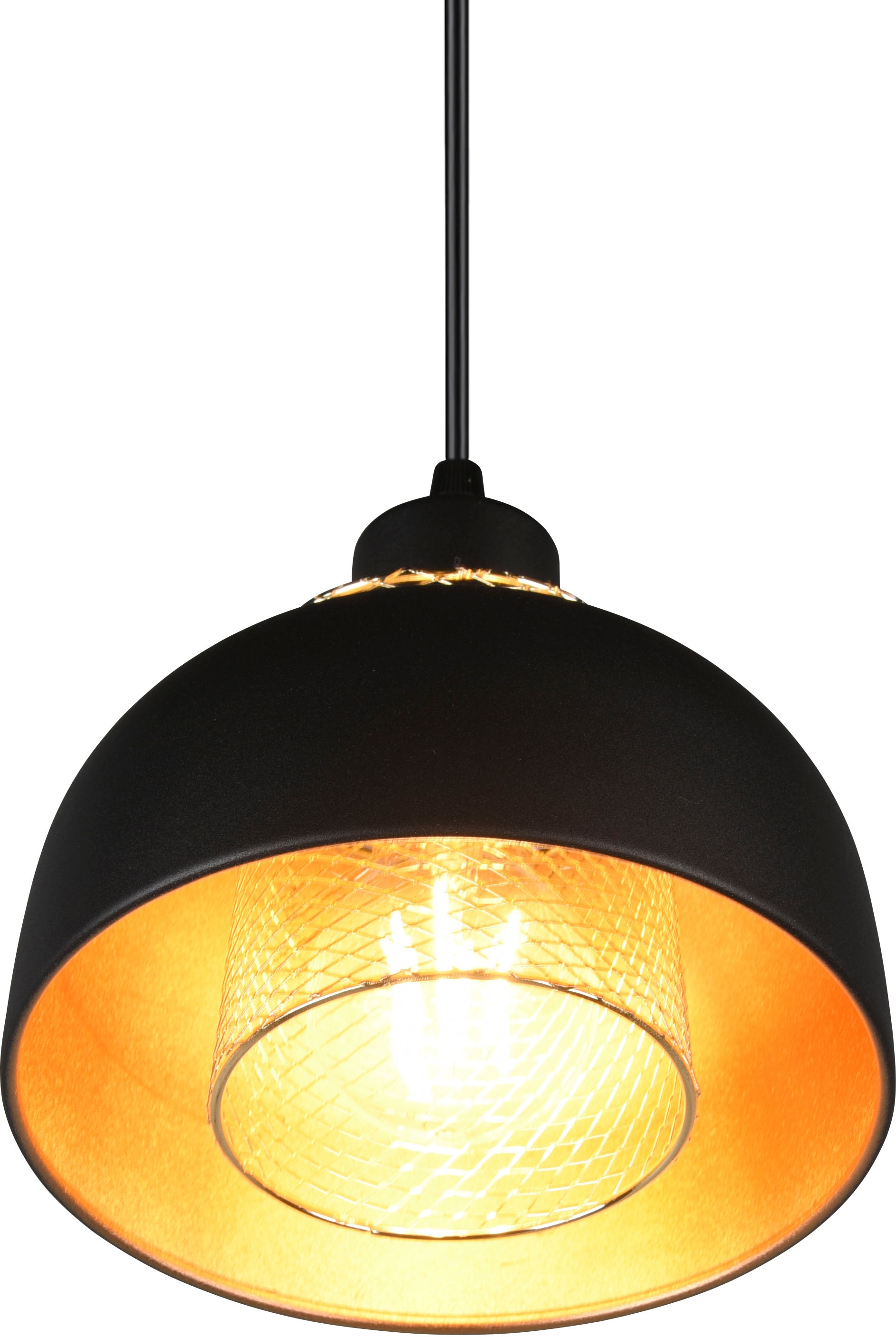 REALITY Leuchten Pendelleuchte »Punch«, 1 flammig, Leuchtmittel E27 | ohne Leuchtmittel, Industrie-Look mit Doppelschirm schwarz-gold, exkl 1xE27 max 40W