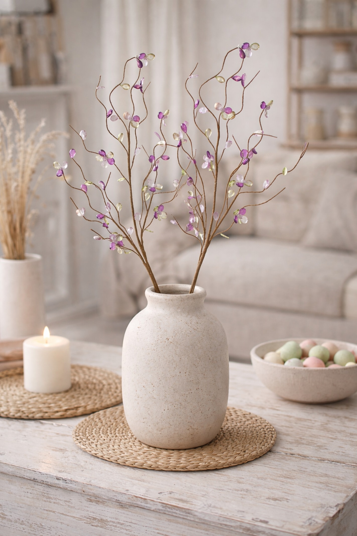 I.GE.A. Kunstzweig »Deko-Zweig mit Blüten« 2er Set Ast Blume Einzelblume Floristik Hochzeit Kränze Kunstblume