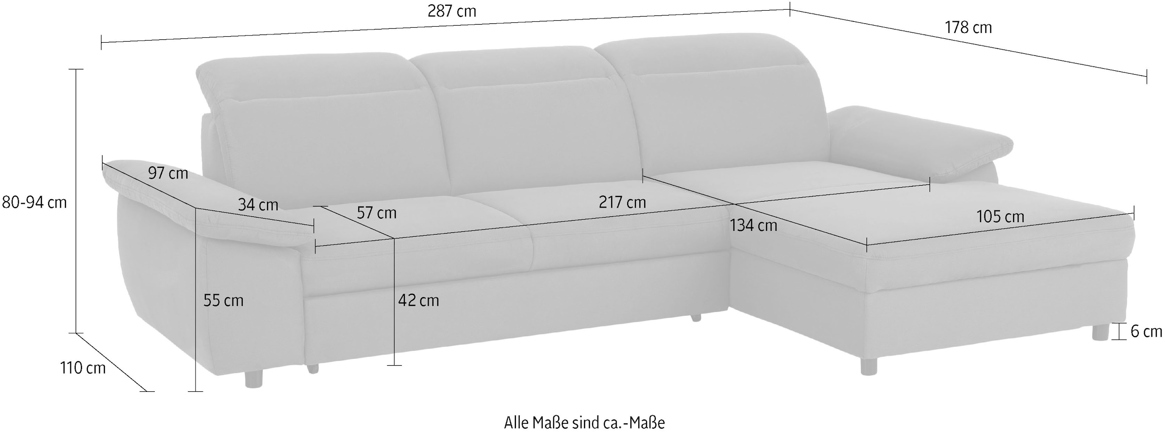 Home affaire Ecksofa »Mauritius L-Form«, mit Kopfteil- und Armlehnverstellung, mit Bettfunktion und Bettkasten