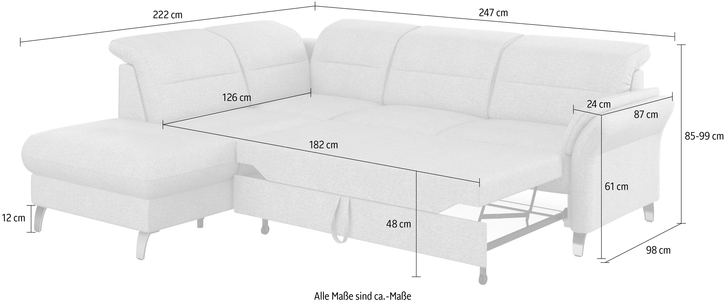 sit&more Ecksofa »Grenoble L-Form mit Federkern«, wahlweise mit Bettfunktion, Bettkasten, Arm- und Kopfteilverstellung