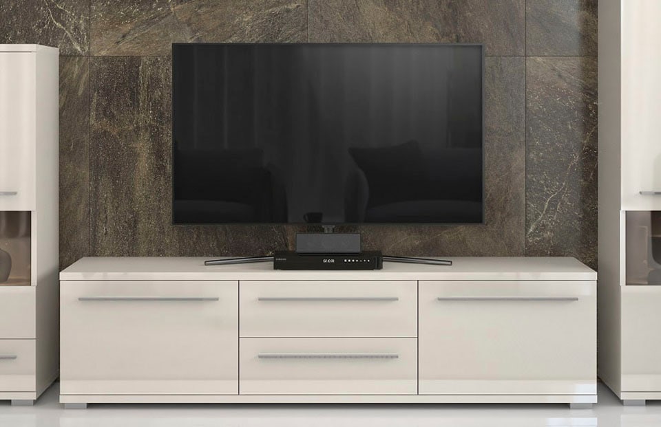 Places of Style Lowboard »Piano TV-Kommode in Breite 165 oder 180 cm mit Soft-Close-Funktion«, Hochglanz UV-lackiert, Br 180 cm mit versch. Tür- und Schubkastenmaße