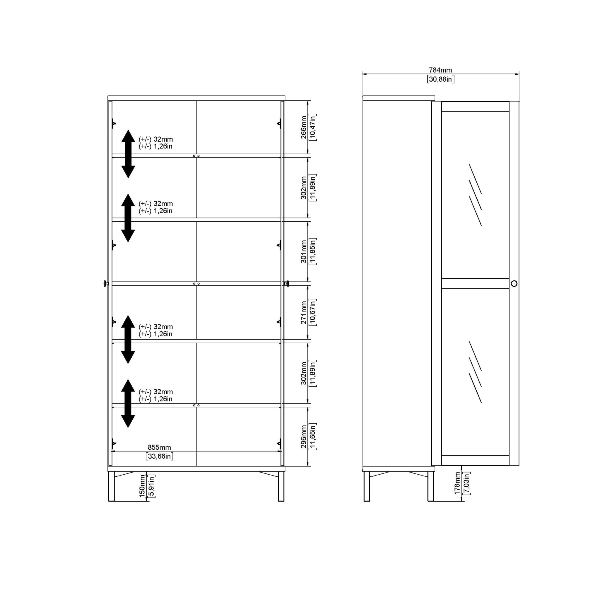 INOSIGN Vitrine »Roma Vitrinenschrank, Standvitrine, Glasvitrine, Schrank, Stauraum«, 2 Glastüren, Höhe 200 cm, 6 Fächer, Breite 89 cm