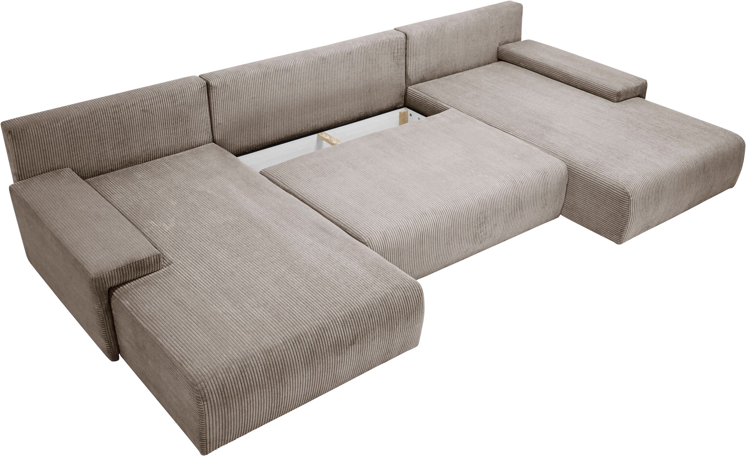 WERK2 Wohnlandschaft »Amalfi mit Bett & Bettkasten, Cord, bequem, organisches Design« Cord, U-Form, XXL, Schlaffunktion, Bettkasten