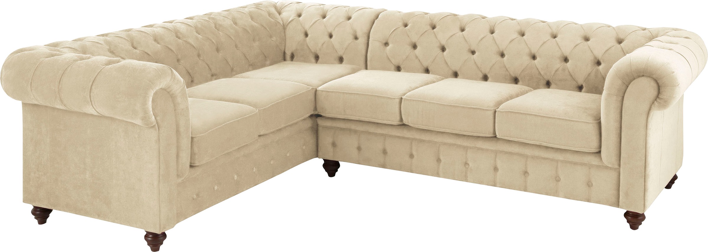 Home affaire Chesterfield-Sofa »Duc Ecksofa L-Form«, hochwertige Knopfheftung im Rücken, Samtoptik mit changierender Optik