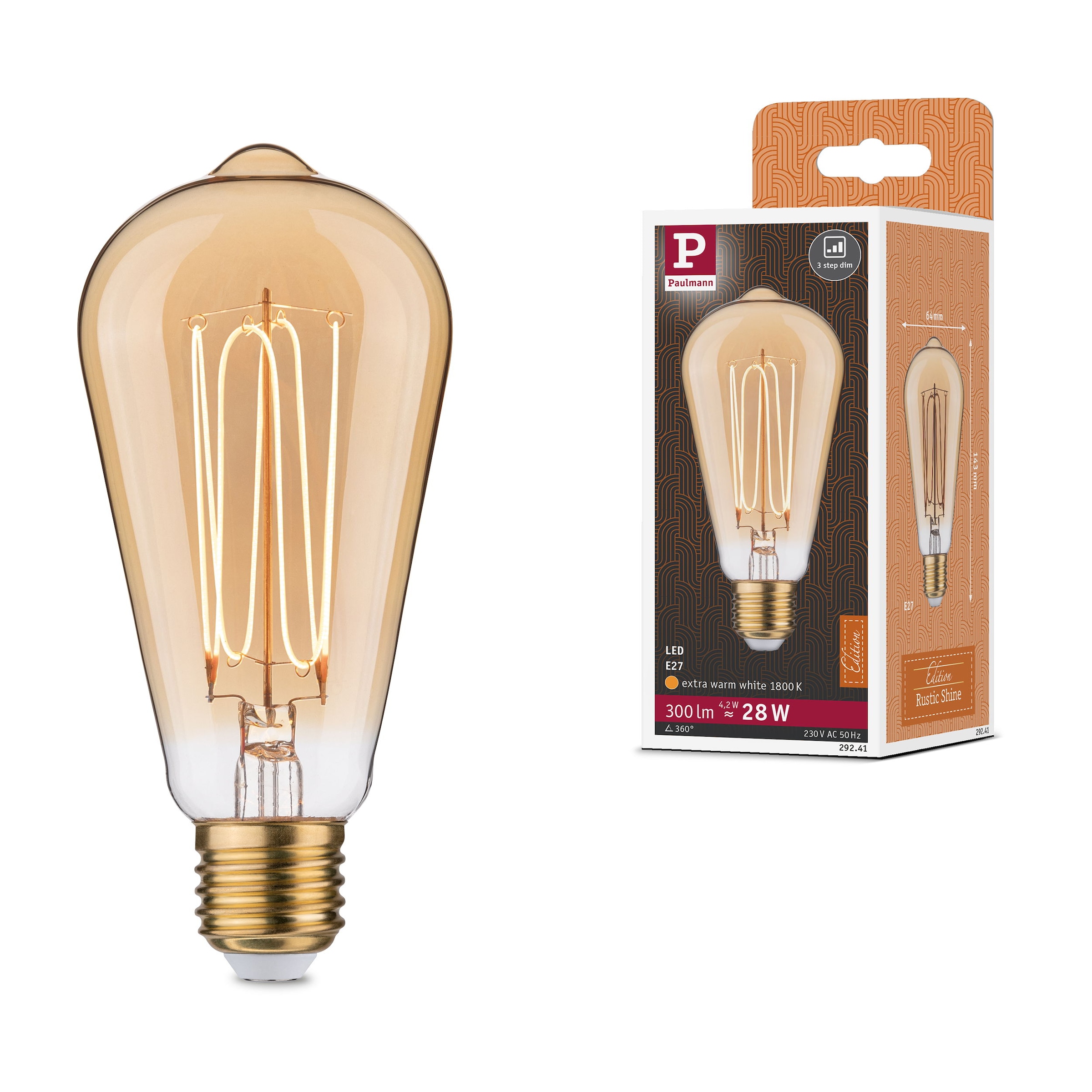 Paulmann LED-Leuchtmittel »Rustic Shine ST64 300lm 4,2W 1800K I gold 230V« E27 1 Stk.