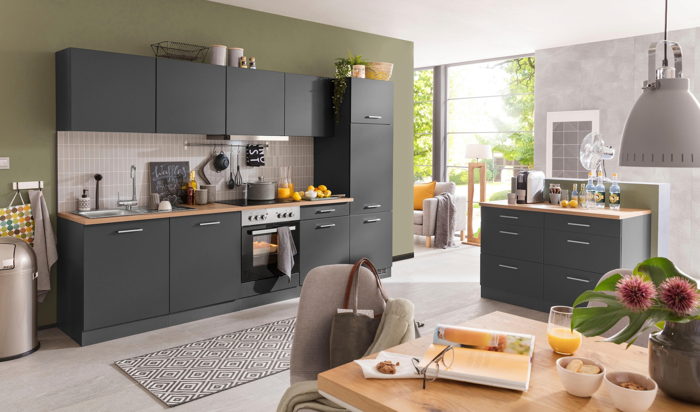 KOCHSTATION Küchenzeile »KS-Kehl«, mit E-Geräten, Breite 300 cm, inkl. Kühlschrank