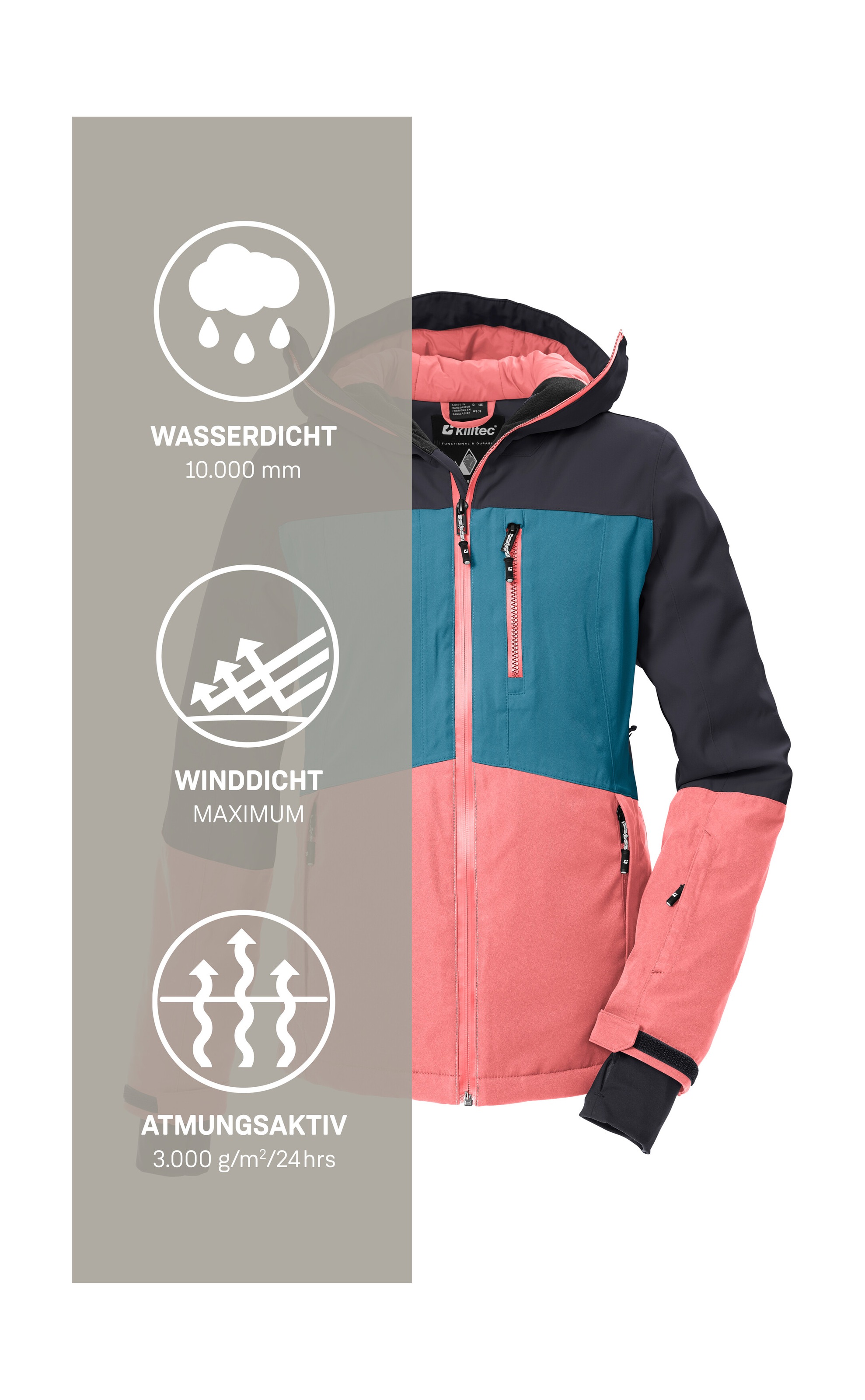 Killtec Skijacke »KSW 277 WMN SKI JCKT« Wasserdichte Damenjacke mit Schneefang, verstellbar und atmungsaktiv