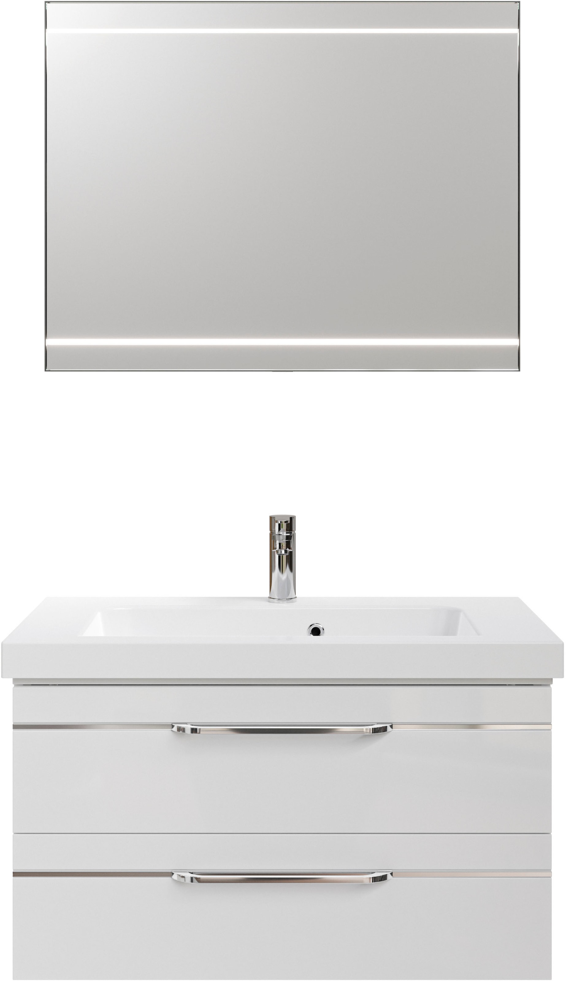 Saphir Badmöbel-Set »Balto 2-teilig Mineralmarmor-Waschtisch mit LED-Spiegel, Waschplatz«, (2 St.), 92 cm breit, mit 2 Schubladen, Badschrank inkl. Schubladendämpfer
