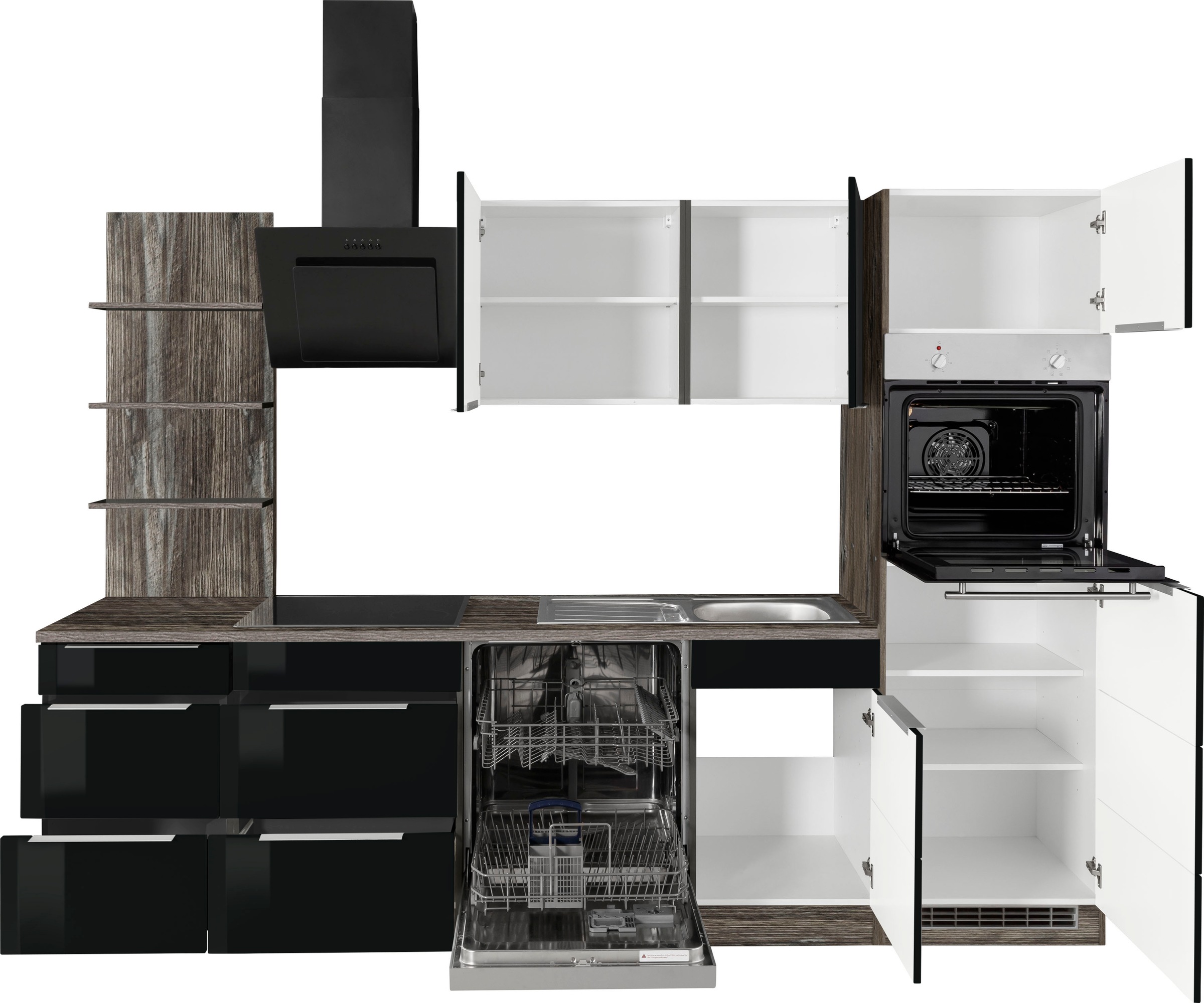 KOCHSTATION Küchenzeile »KS-Brindisi Breite 280 cm«, wahlweise mit E-Geräten und Induktion, mit MDF-Fronten und Regal