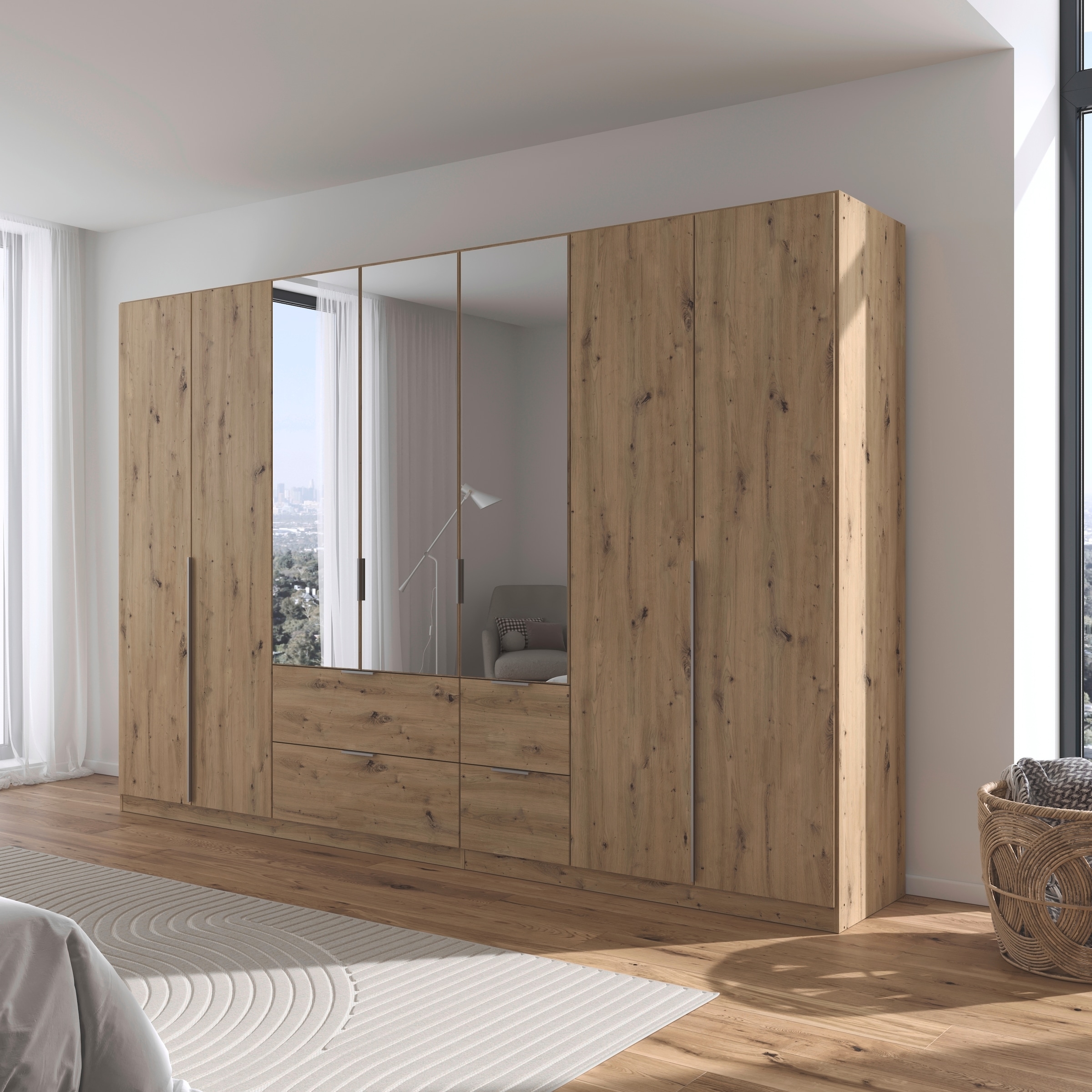 rauch Drehtürenschrank »Kleiderschrank Schrank Garderobe AGORDO mit Dekor- oder Hochglanzfront«, (in zwei Griff-Farben mit Dekor- oder Hochglanzfront), mit Außenschubkästen, in 6 Breiten und 2 Höhen MADE IN GERMANY