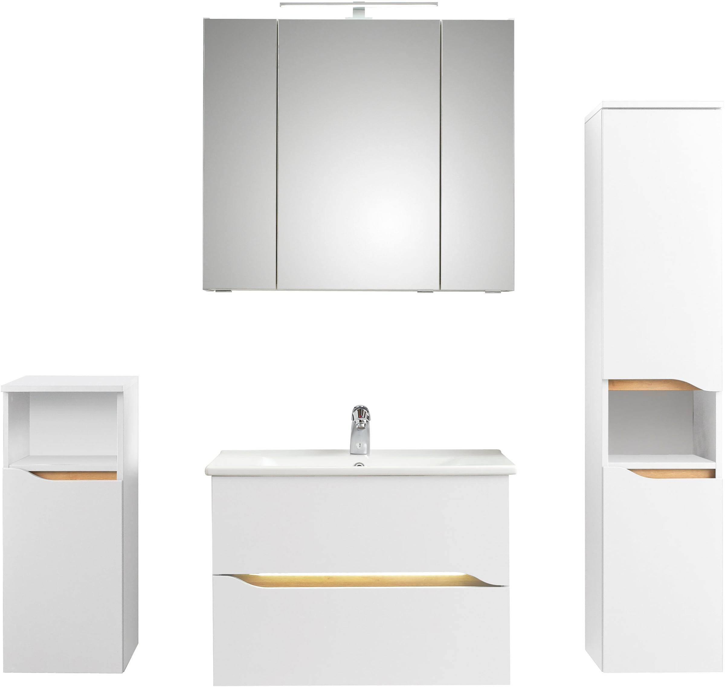 Saphir Badmöbel-Set »Quickset 4-teilig, Keramik-Waschtisch und LED-Spiegels günstig online kaufen