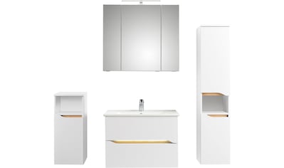 Badmöbel-Set »Quickset 4-teilig, Keramik-Waschtisch und LED-Spiegelschrank«, (6 St.)