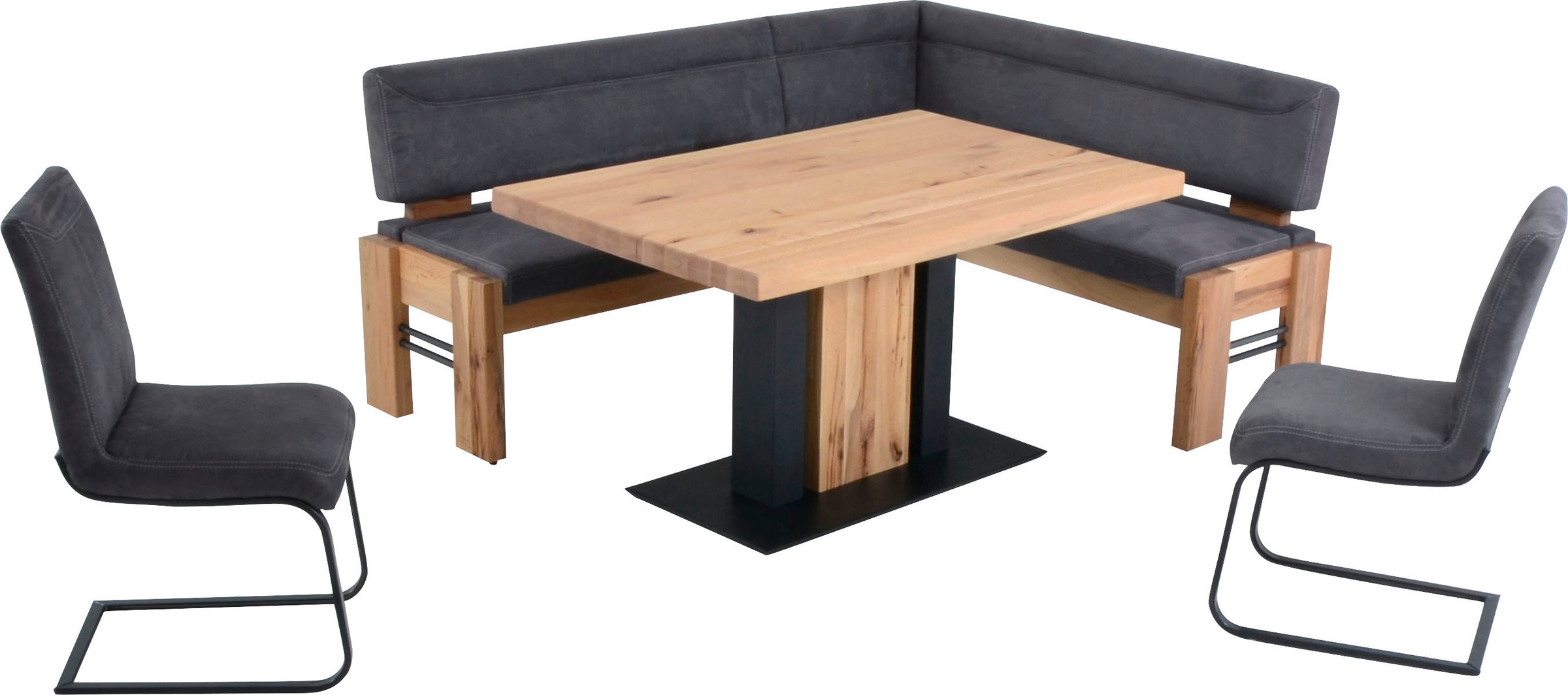 K+W Komfort & Wohnen Eckbankgruppe »Floyd« Set, 5 Stk. tlg. Stauraum-Eckbank, wahlweise rechts oder links langer Schenkel 203cm grau