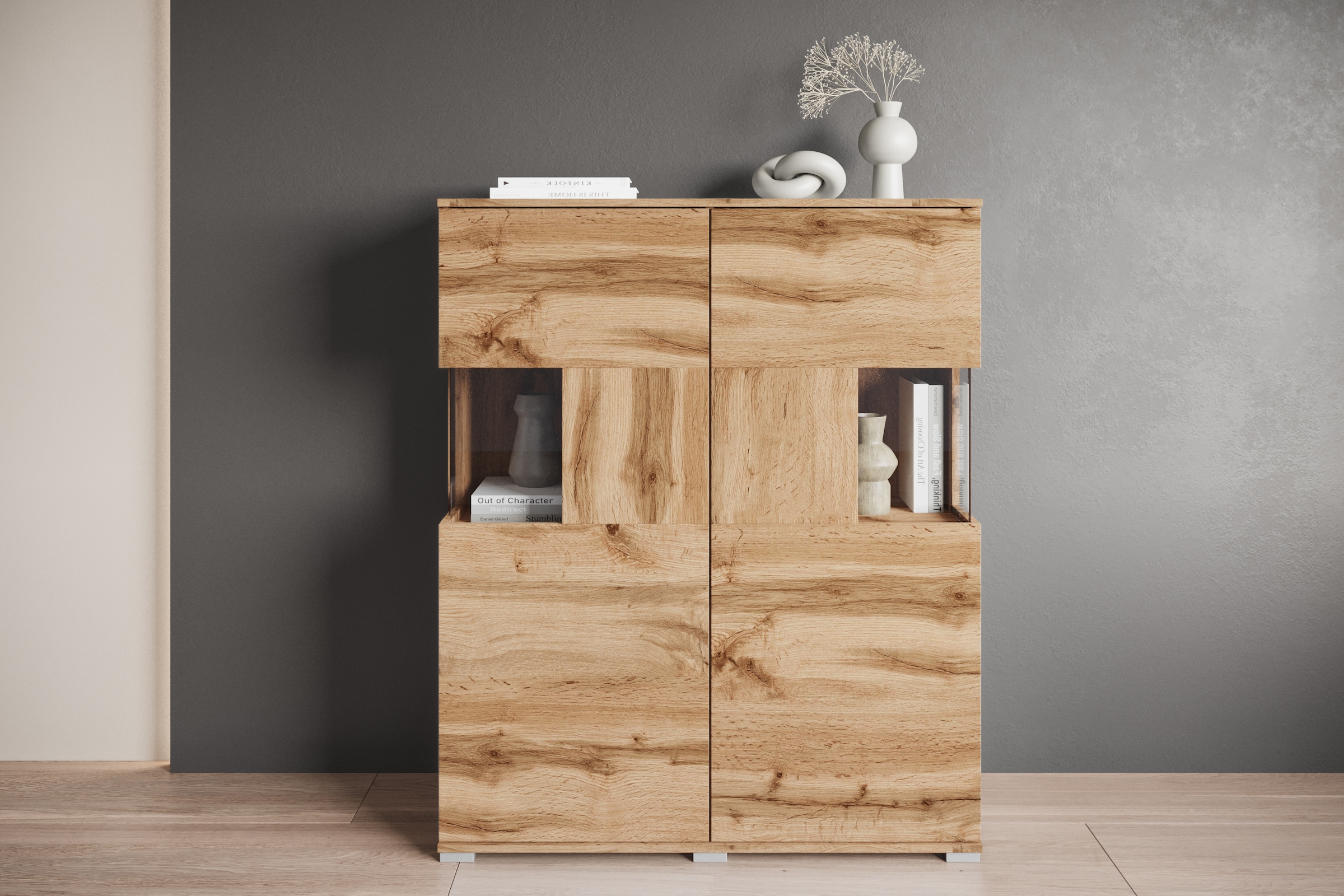 INOSIGN Highboard »Kenia«, (1 St.), Modernes Highboard mit Glastüren, Breite 100 cm