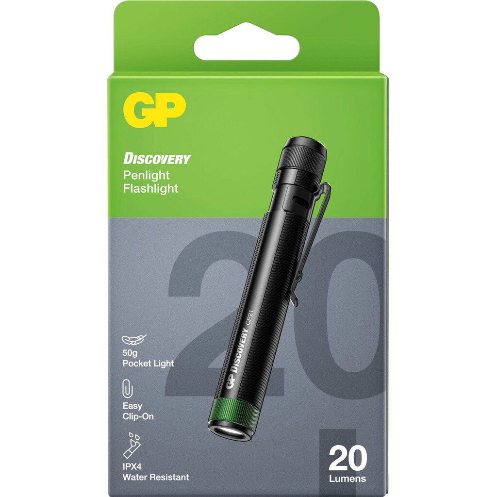 GP Batteries Taschenlampe »CP21«, 20 Lumen, inkl. 1x AAA Batterie, Metallgehäuse, IPX4,Leuchtweite 25m