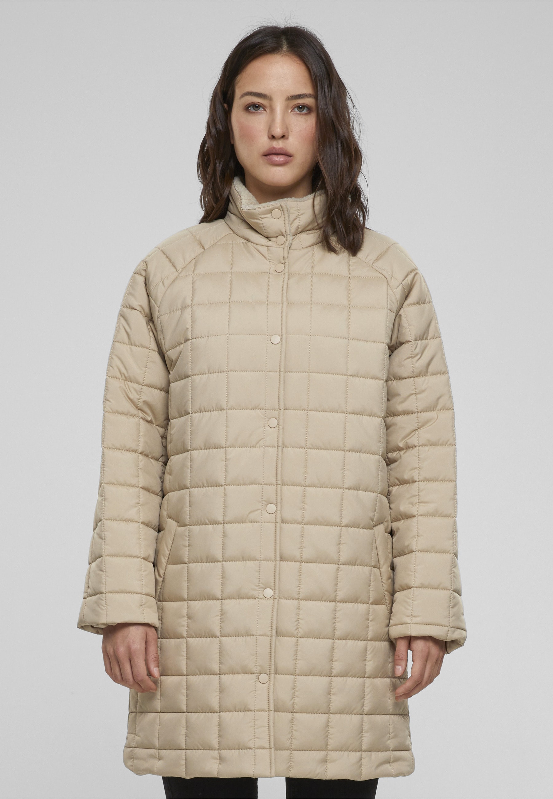 URBAN CLASSICS Winterjacke »Urban Classics Damen Ladies Quilted Coat« 1 Stk. tlg. ohne Kapuze