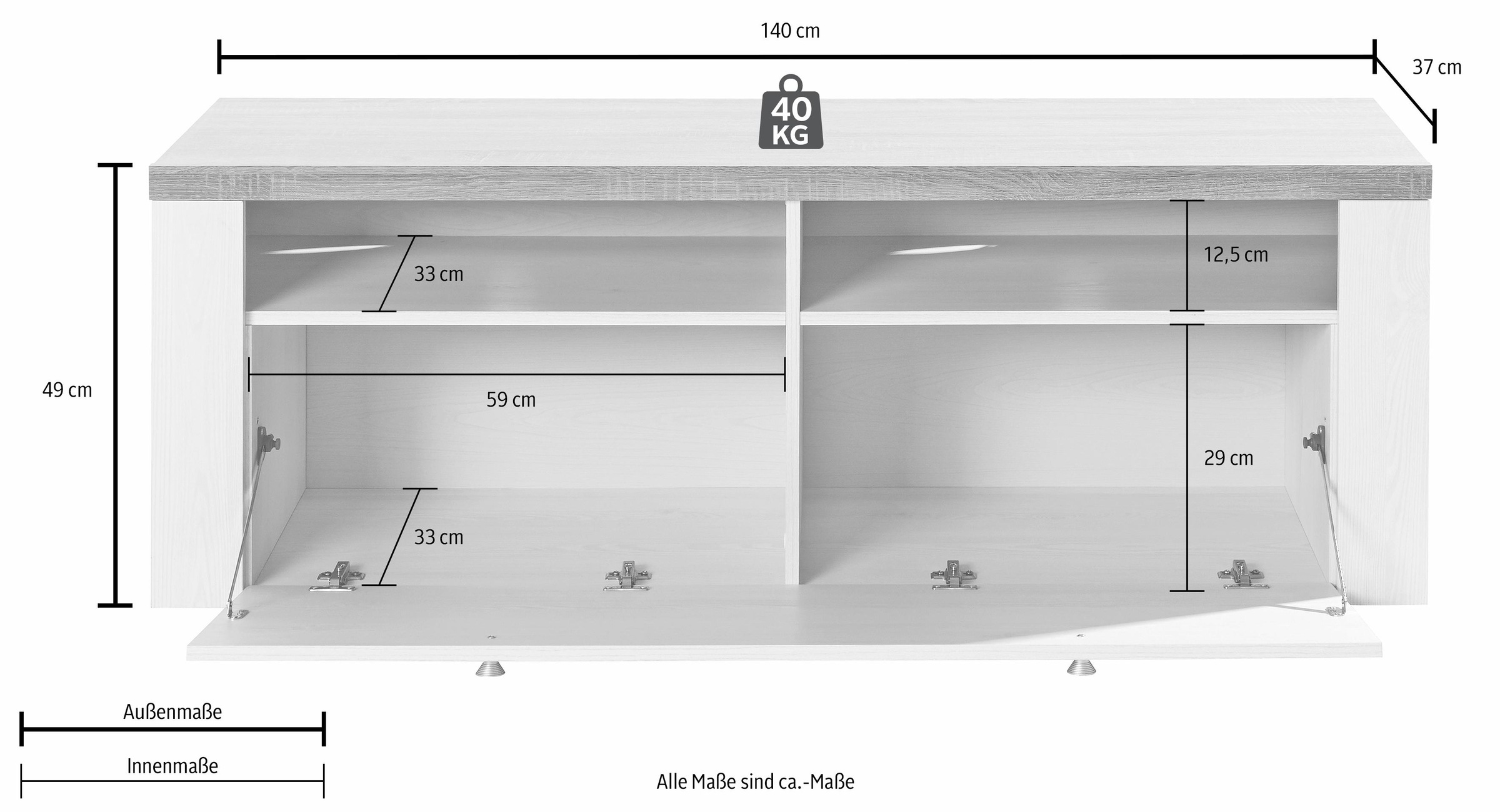 Home affaire Lowboard »Larona, zeitloses TV Board mit 1 Klappe und 2 offenen Fächern«, Breite 140 cm, Fernsehbank, viel Stauraum, dekorative Rahmenoptik